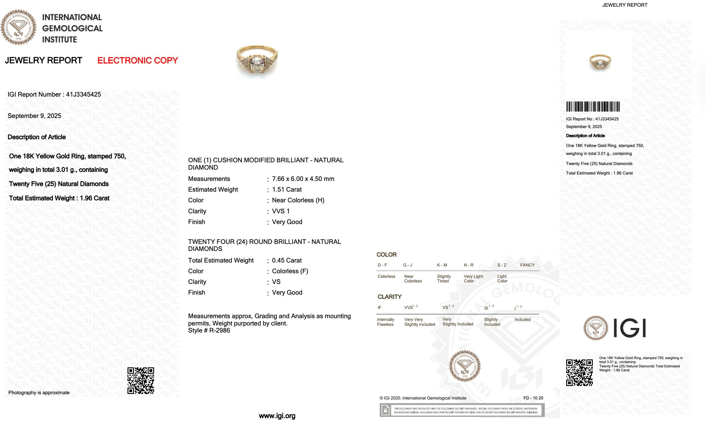 Éblouissante bague en or jaune 18 carats de 1,96 ct de diamants naturels - certifiée IGI Pour femmes en vente