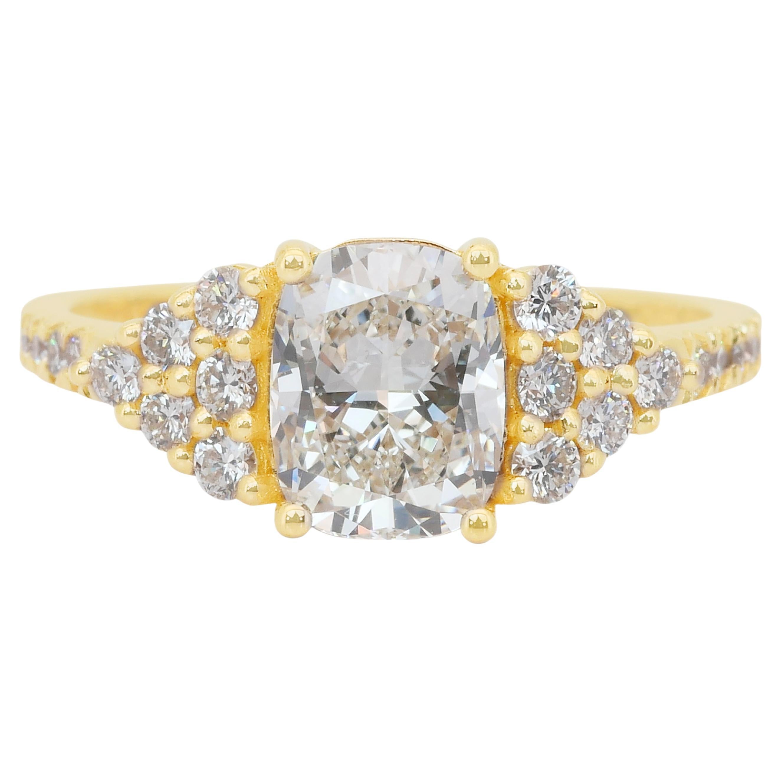 Éblouissante bague en or jaune 18 carats de 1,96 ct de diamants naturels - certifiée IGI