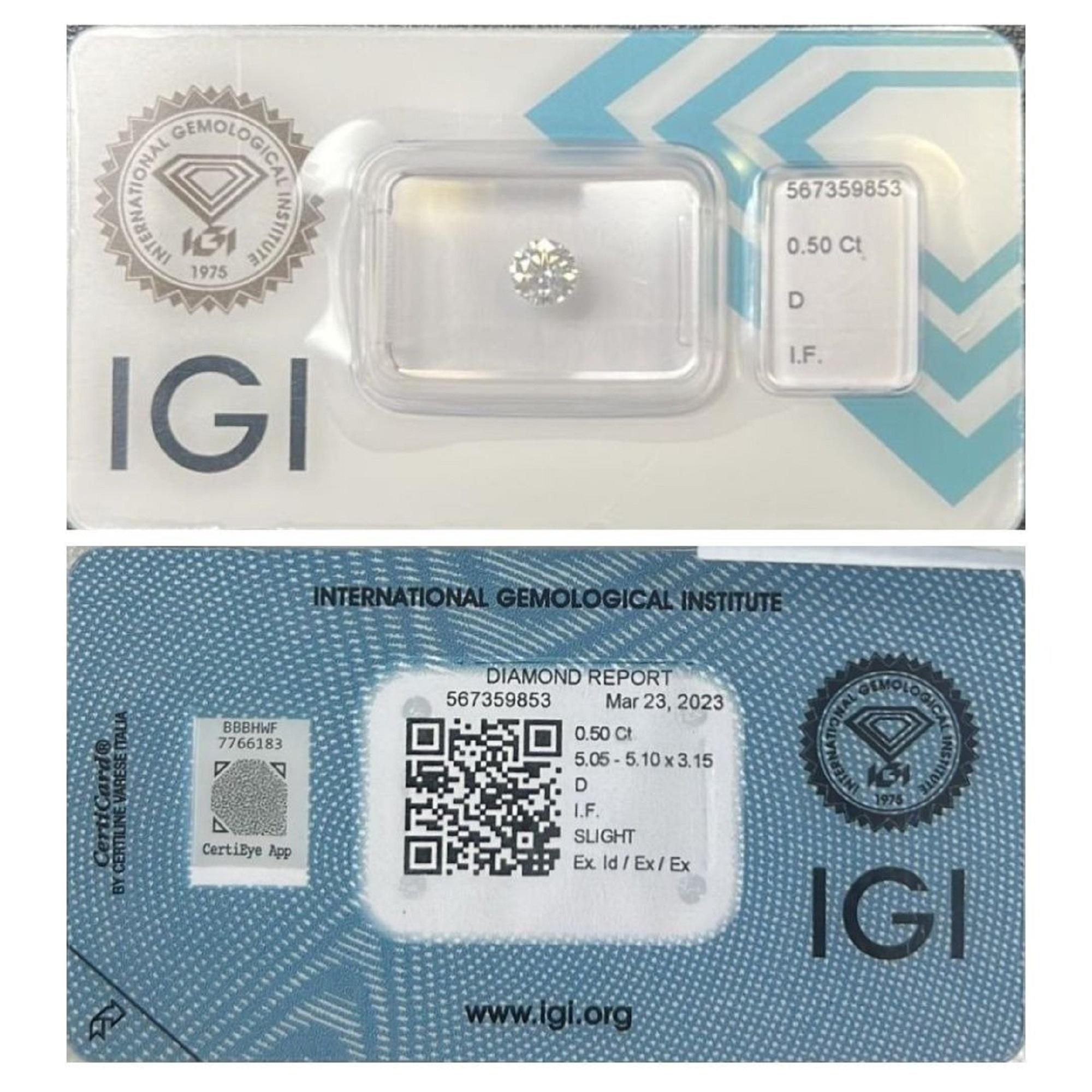 Dazzling 1 Pc Natural Diamond with 0.50 Carat Round, D IF IGI Certificate For Sale 2