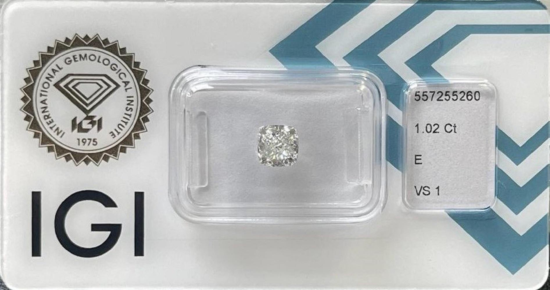 Dazzling 1Pc Natural Diamond with 1.02 Ct Cushion E VS1 IGI Certificate 1