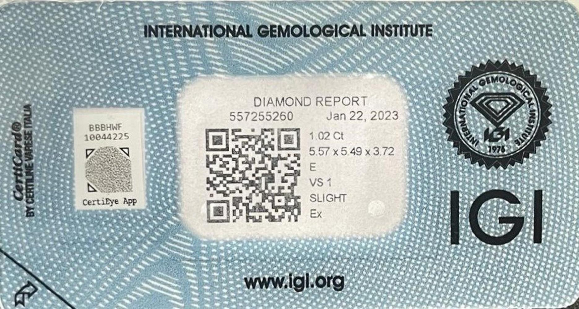 Dazzling 1Pc Natural Diamond with 1.02 Ct Cushion E VS1 IGI Certificate 2