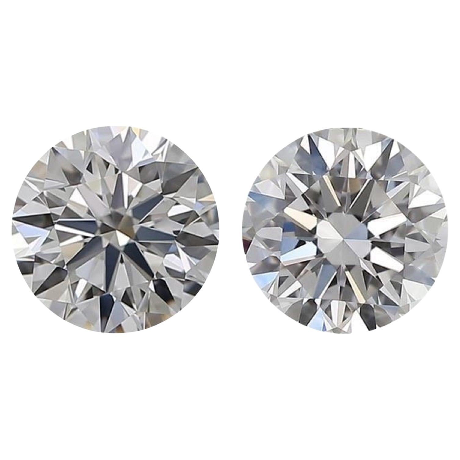 Éblouissante paire de diamants naturels de 1,80 carat de taille ronde H VVS1, certifiés GIA