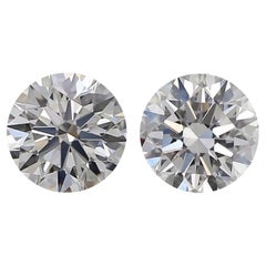 Éblouissante paire de diamants naturels de 1,80 carat de taille ronde H VVS1, certifiés GIA