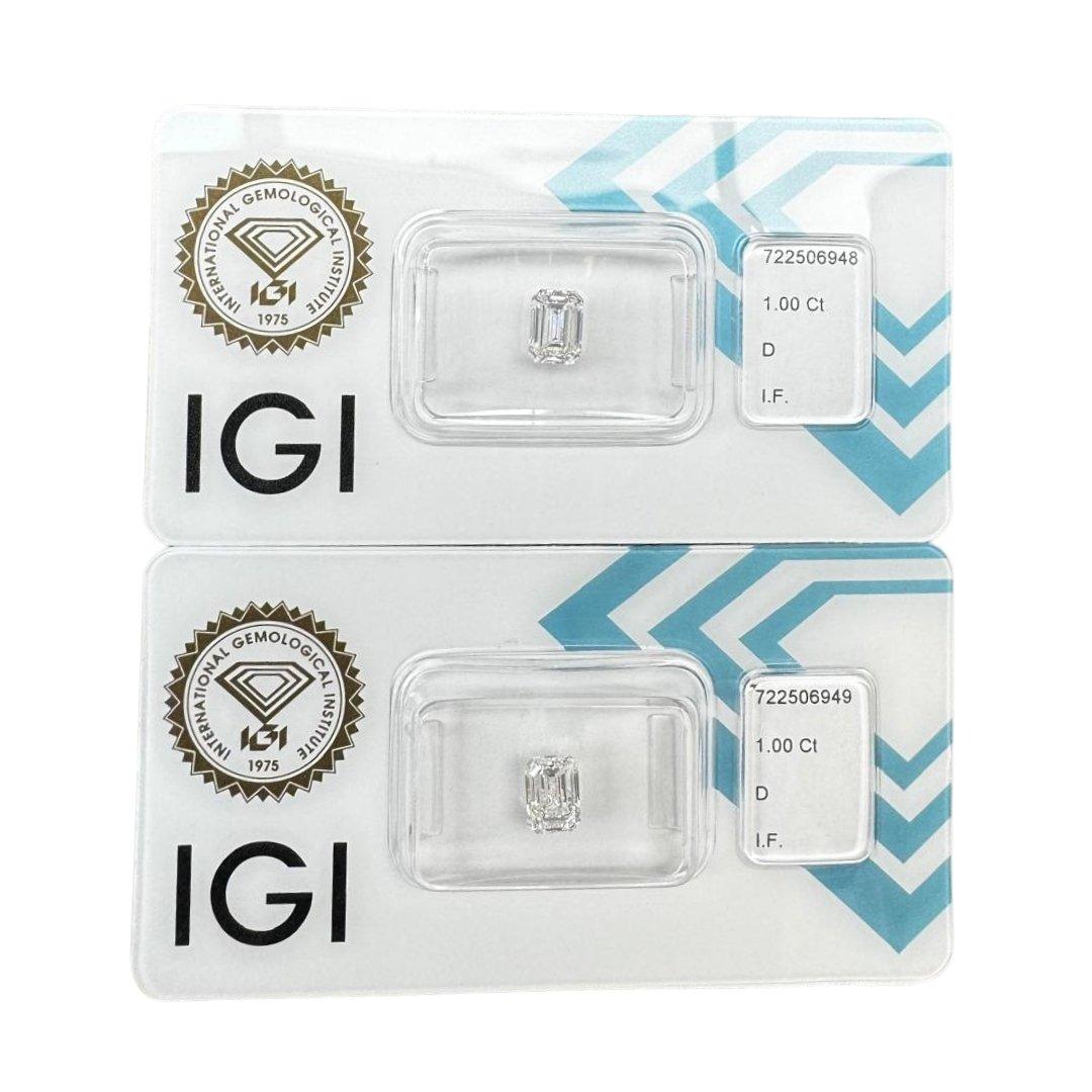 Éblouissante paire de diamants taille émeraude de 2,00ct - certifiée IGI

Une paire exceptionnelle de diamants taille émeraude d'une valeur totale de 2,00ct incarne la rareté et la sophistication ultimes. L'élégante taille de l'émeraude met en