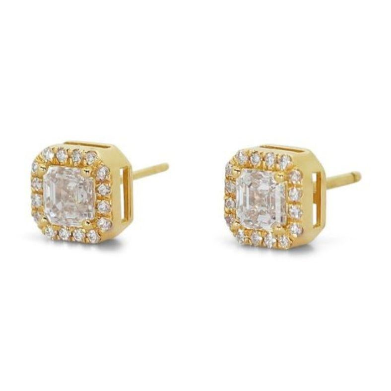 Asscher Cut Dazzling 2.01ct Asscher Diamond Earrings in Gleaming 18K Yellow Gold For Sale