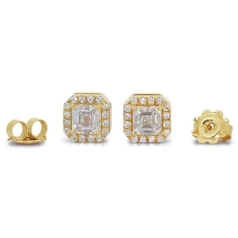 Dazzling 2.01ct Asscher Diamond Earrings in Gleaming 18K Yellow Gold In New Condition For Sale In רמת גן, IL