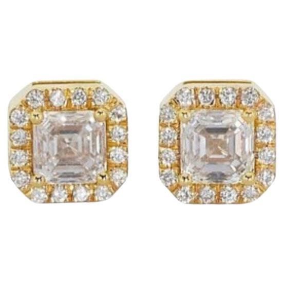 Dazzling 2.01ct Asscher Diamond Earrings in Gleaming 18K Yellow Gold For Sale