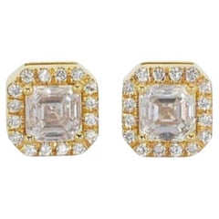 Boucles d'oreilles Asscher éblouissantes en or jaune 18 carats avec diamants de 2,01 carats