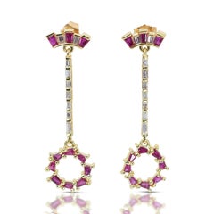 Dazzling 2.01ct Rubies and Diamonds Drop Earrings in 14k Yellow Gold - IGI