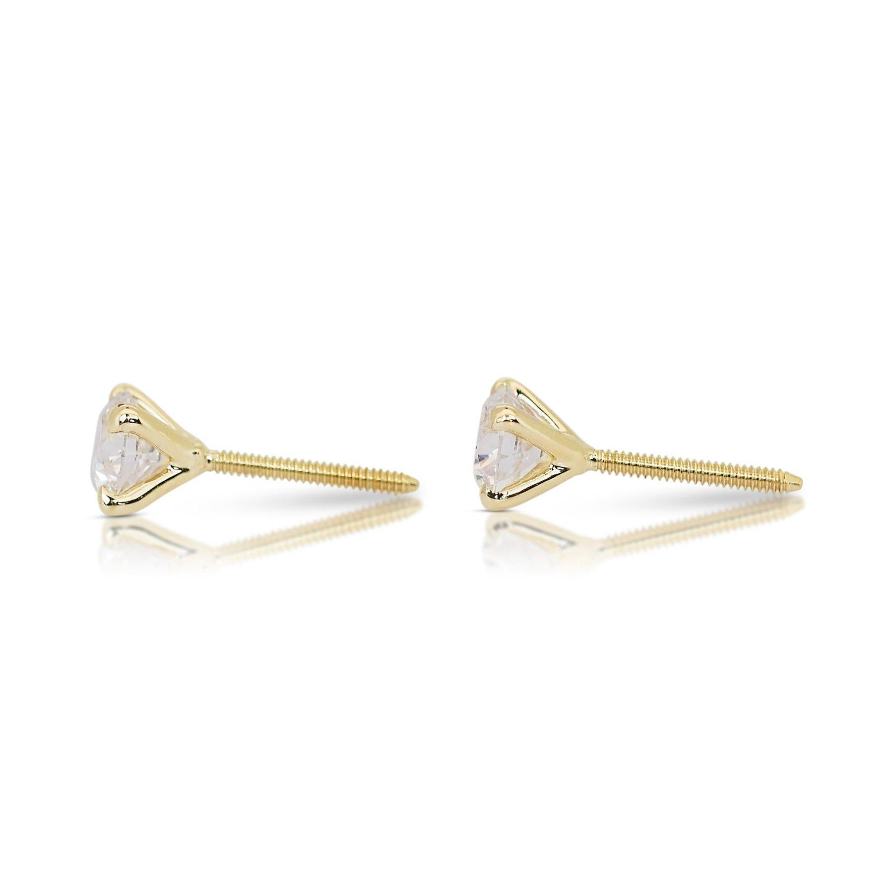 Round Cut Dazzling 2.01ct Triple Excellent Ideal Cut Diamonds Stud Earrings