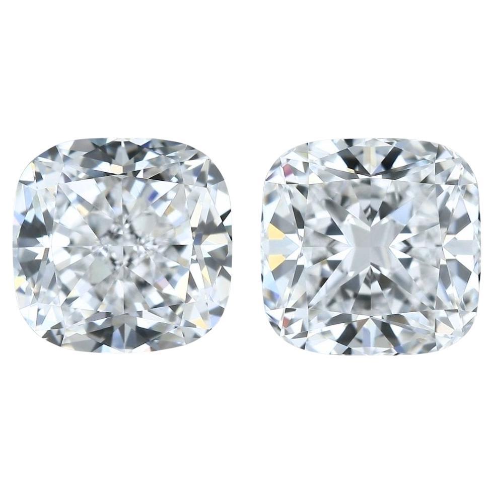 Deslumbrante pareja de diamantes en forma de cojín de talla ideal excelente doble de 2,03 ct