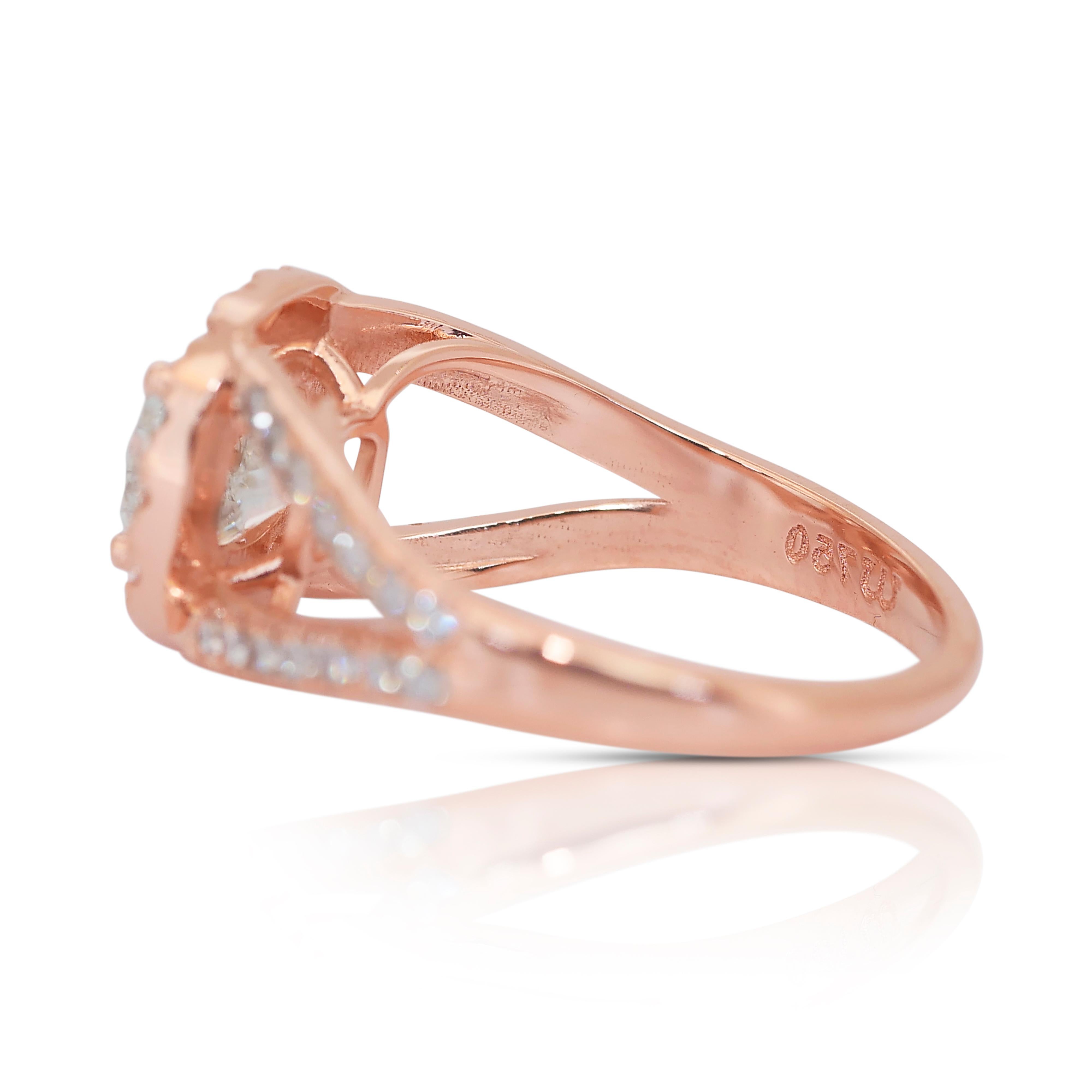 Dazzling 2.09ct Diamonds Halo Ring in 18k Rose Gold - IGI Certified In New Condition In רמת גן, IL