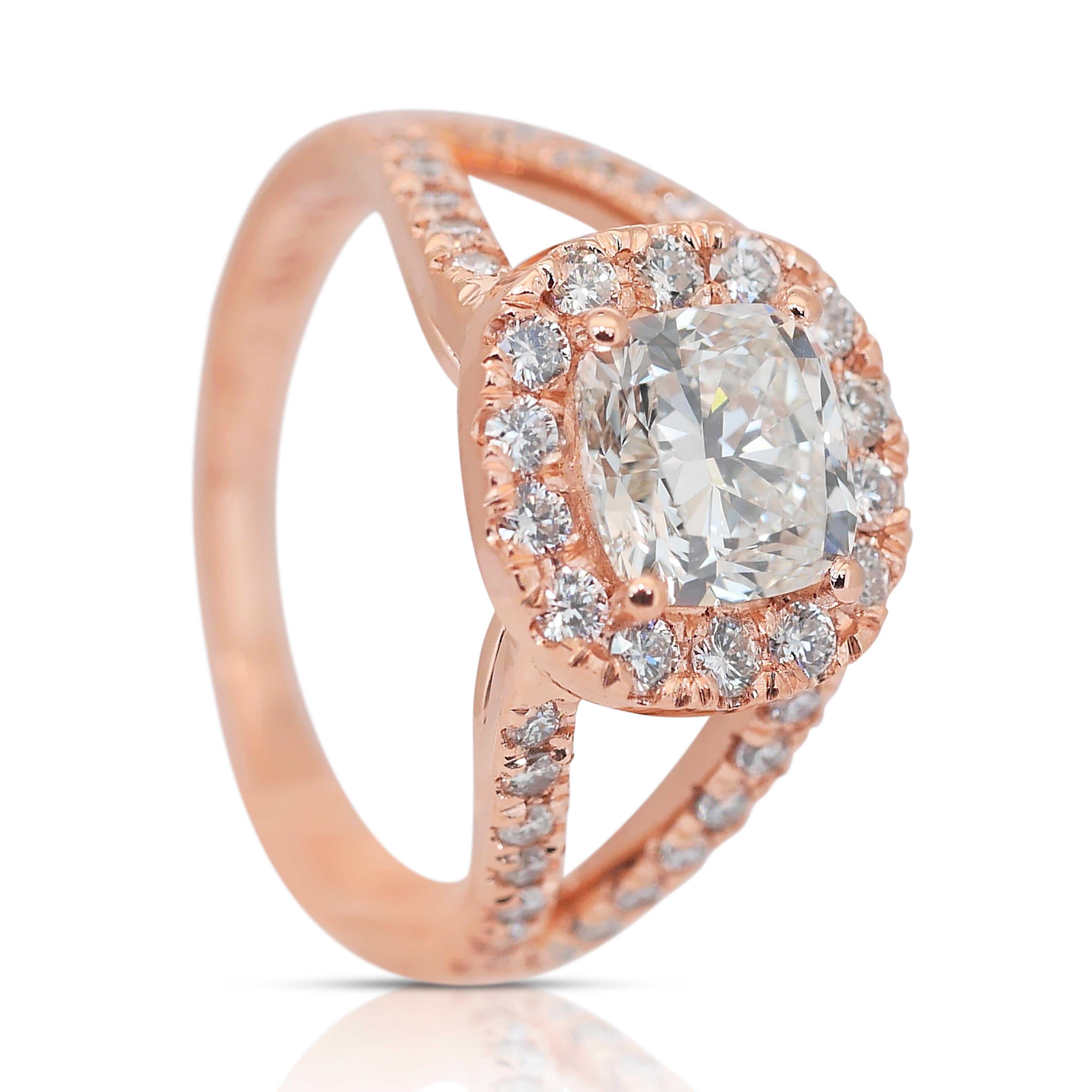 Dazzling 2.09ct Diamonds Halo Ring in 18k Rose Gold - IGI Certified 2