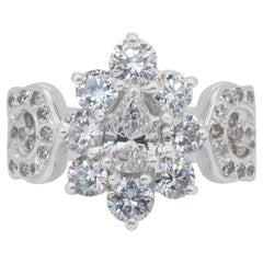Dazzling 2.11ct Diamonds Cluster Ring in 18k White Gold - IGI Certified