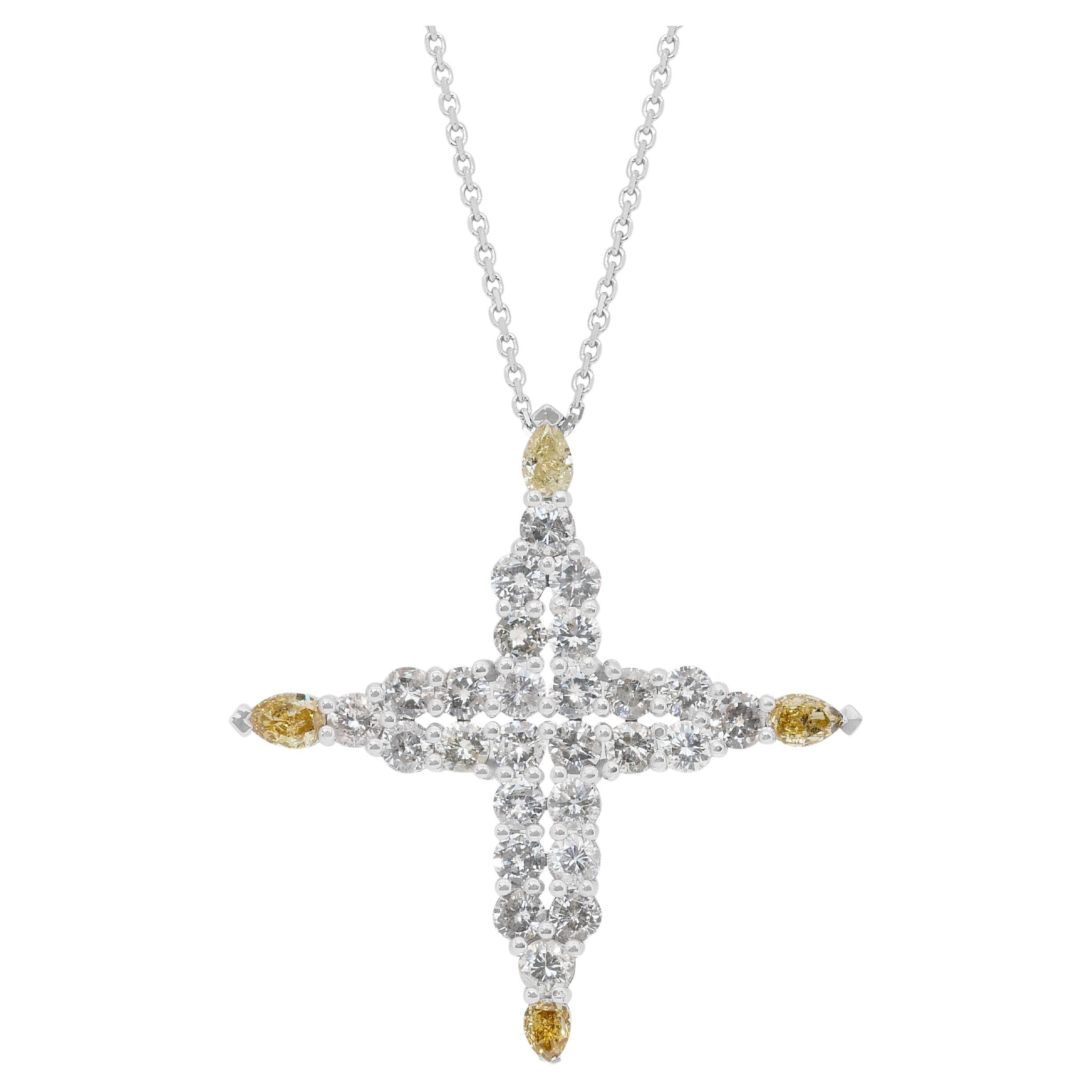 Deslumbrante Collar de Diamantes de 2,21ct con Colgante de Cruz en Oro Blanco de 14k en venta