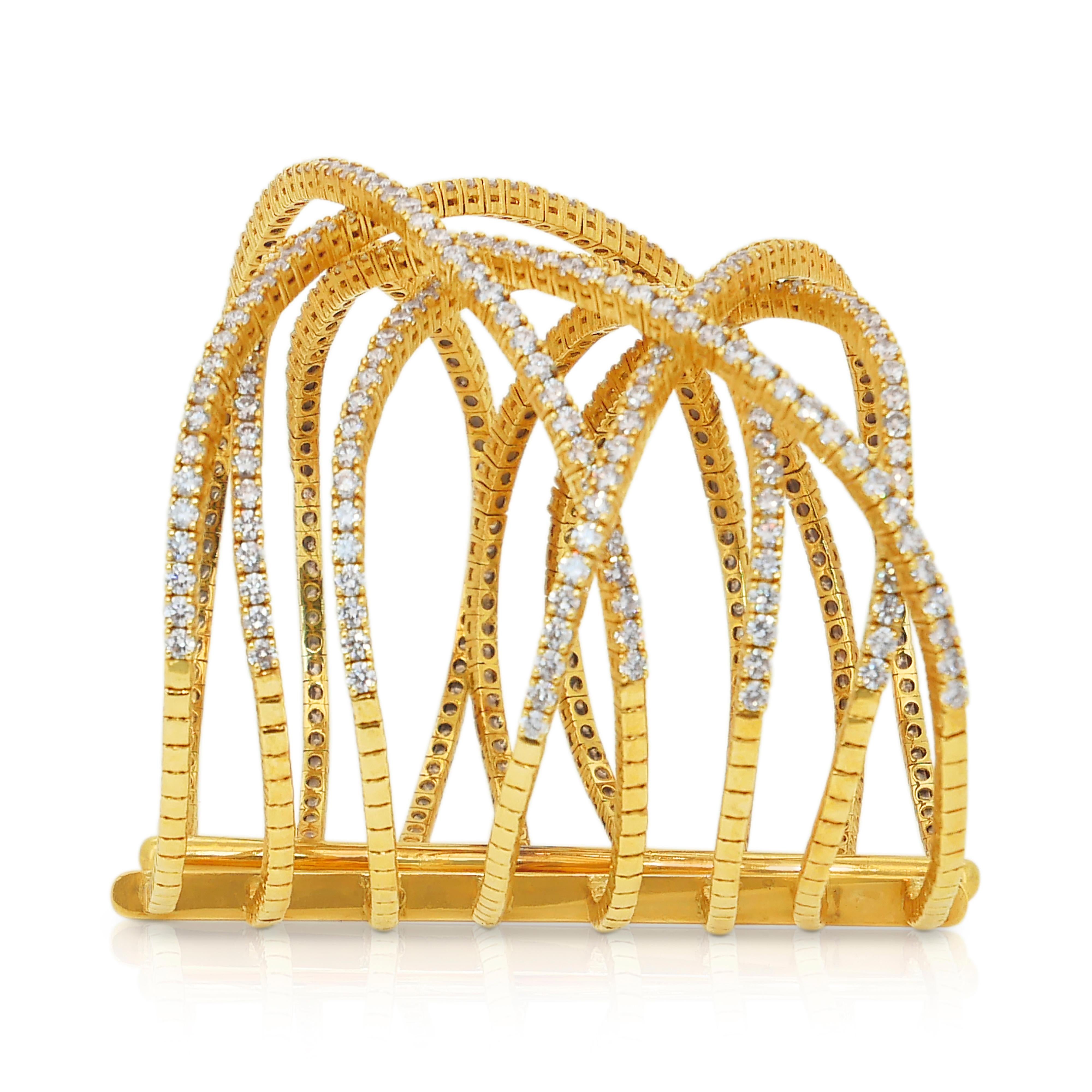 Bracelet jonc éblouissant en or jaune 18 carats et diamants naturels 22,36 carats, certifié IGI en vente 1