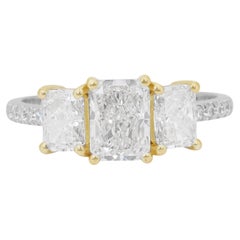 Bague à 3 pierres éblouissante en or blanc et jaune 18 carats avec diamants 2,24 carats