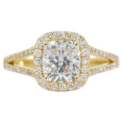 Dazzling 2.31ct Diamonds Halo Ring in 18k Yellow Gold - GIA Certified