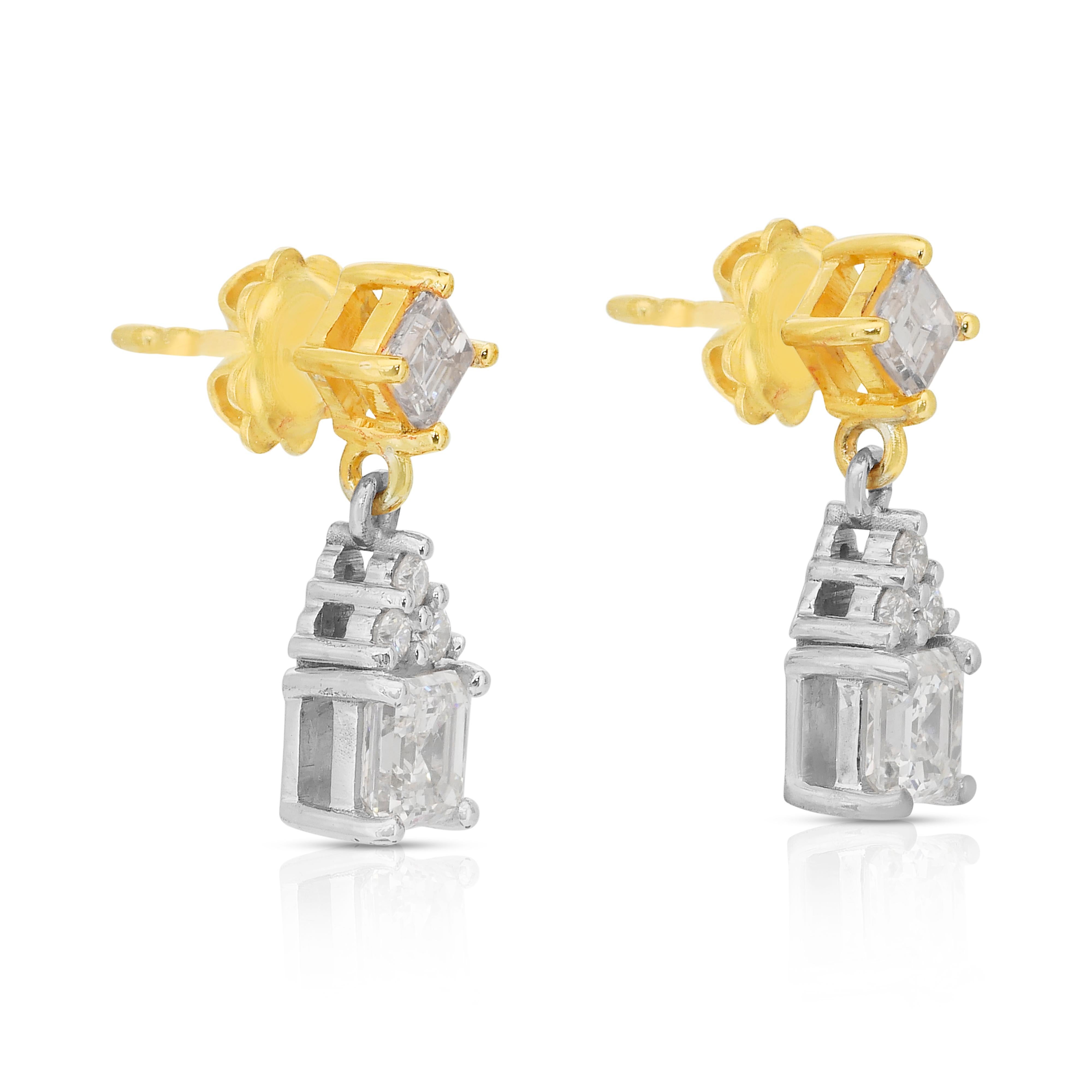 Dazzling 2.32ct Diamonds Drop Earrings in 18k White & Yellow Gold -IGI Certified For Sale 1