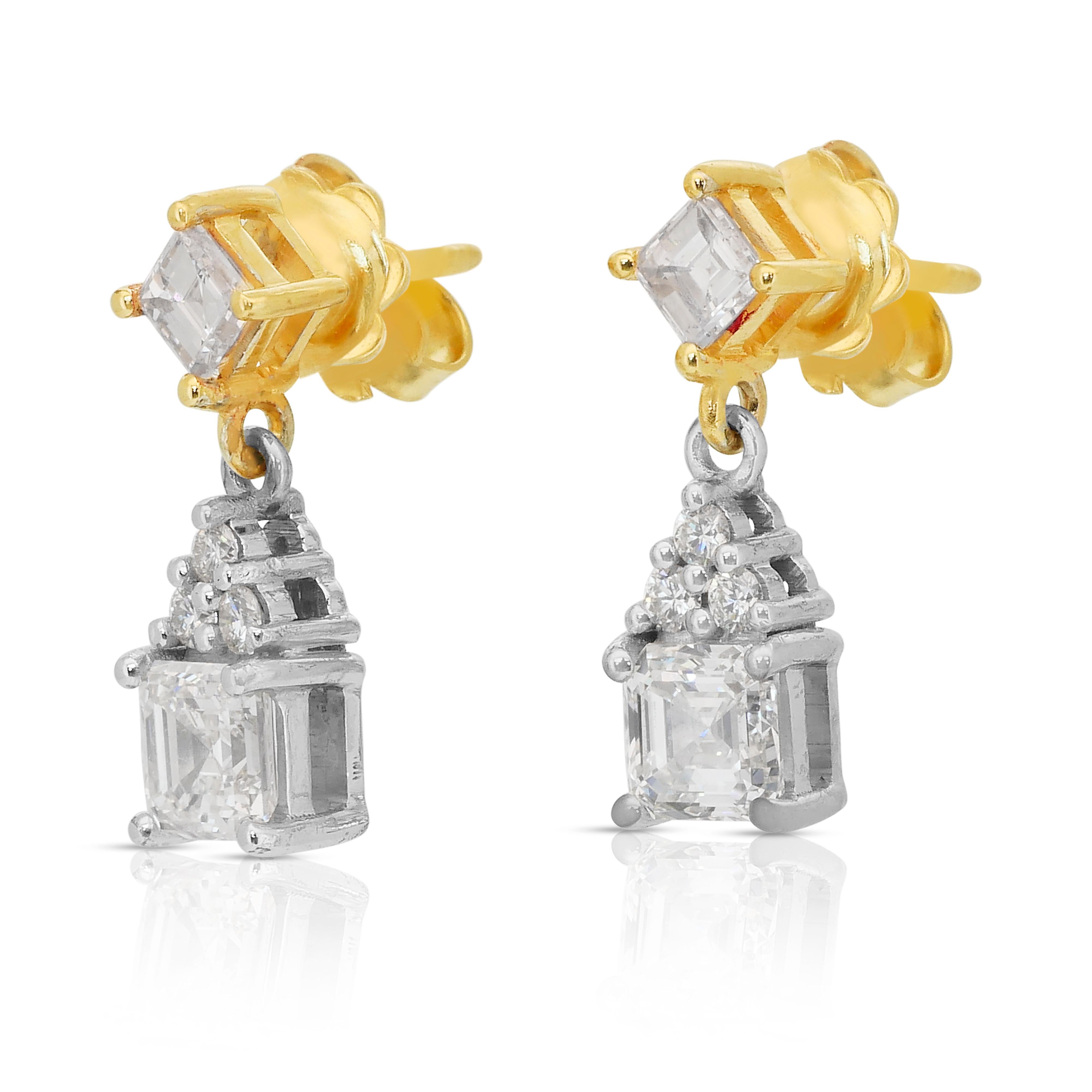 Dazzling 2.32ct Diamonds Drop Earrings in 18k White & Yellow Gold -IGI Certified For Sale 2