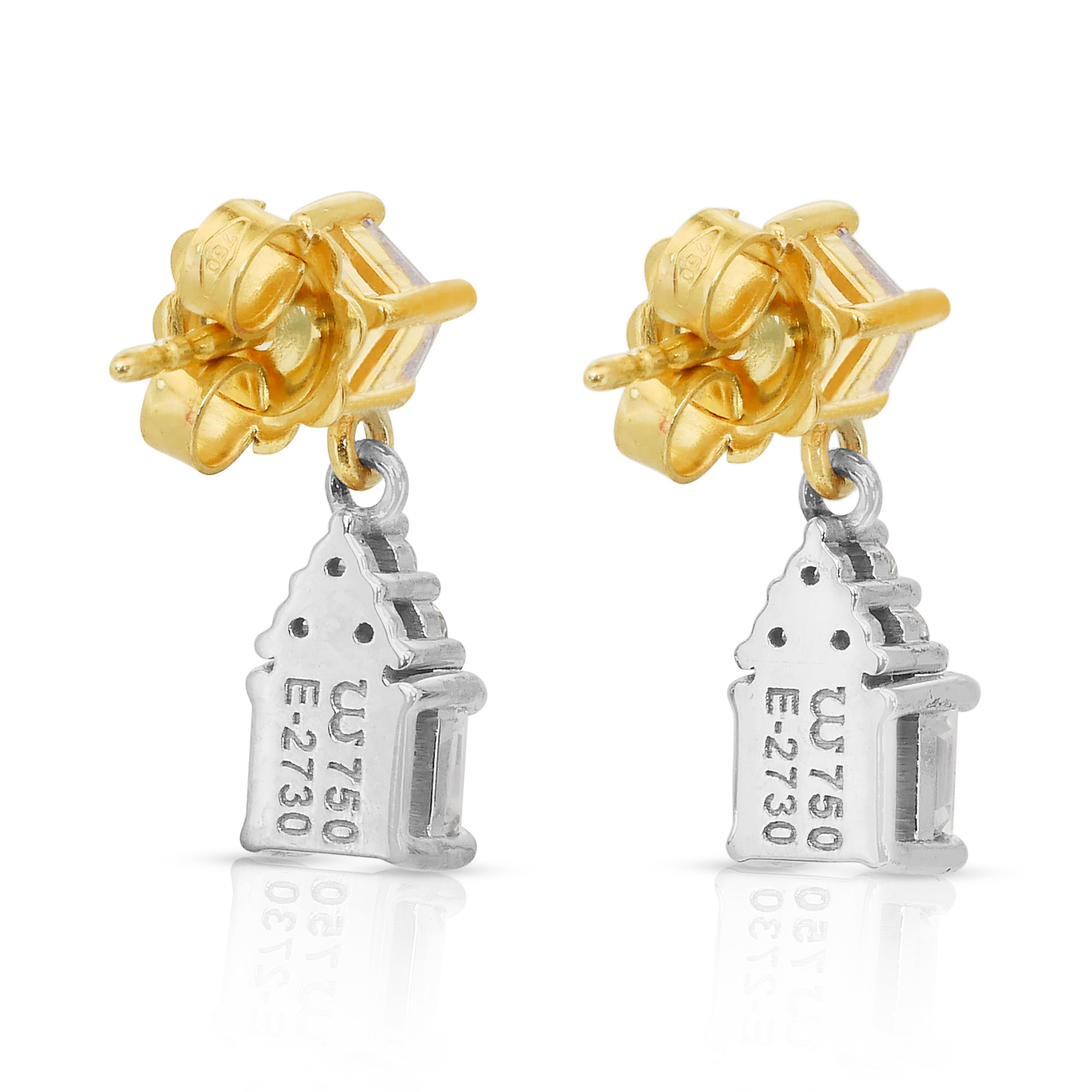 Dazzling 2.32ct Diamonds Drop Earrings in 18k White & Yellow Gold -IGI Certified For Sale 3
