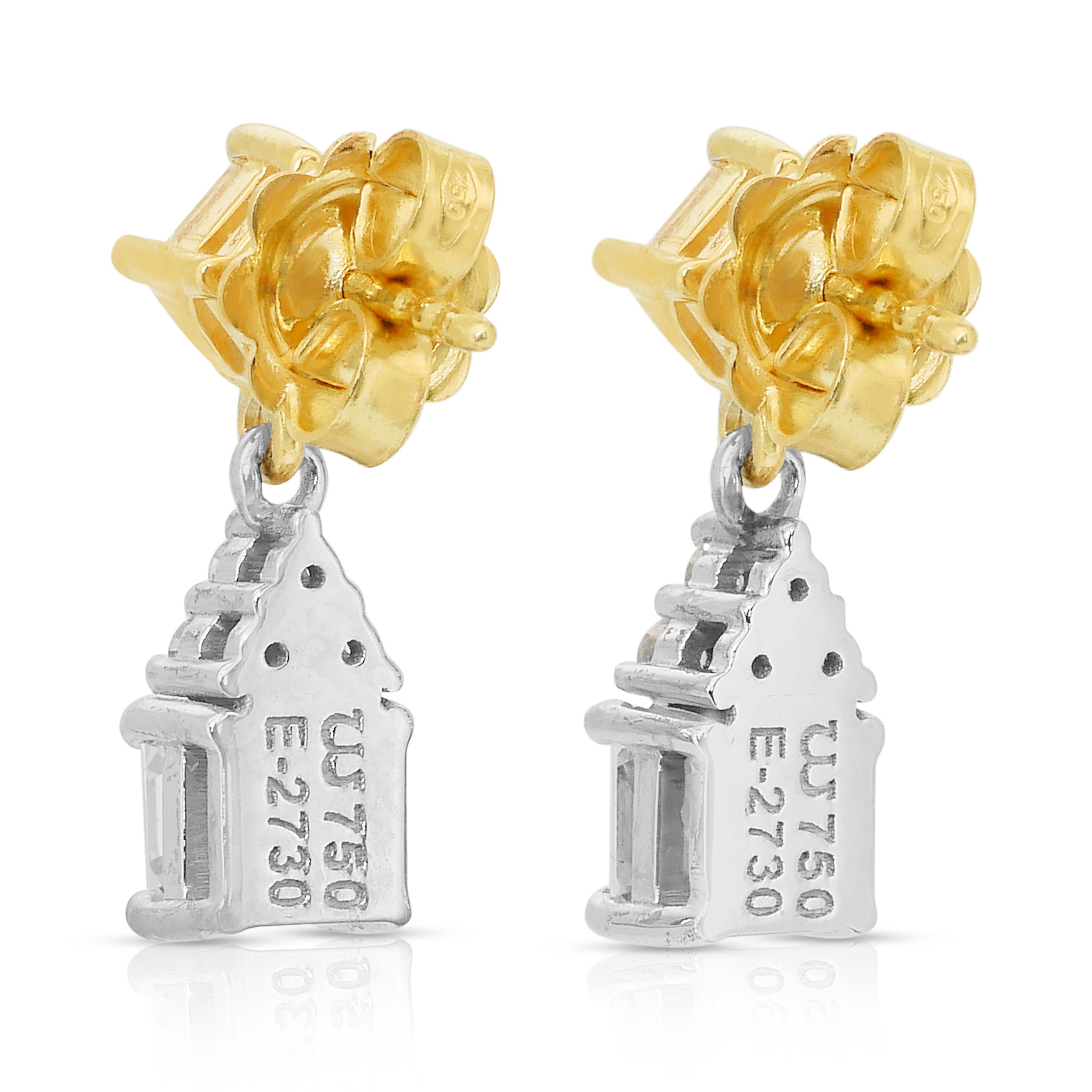 Dazzling 2.32ct Diamonds Drop Earrings in 18k White & Yellow Gold -IGI Certified For Sale 4