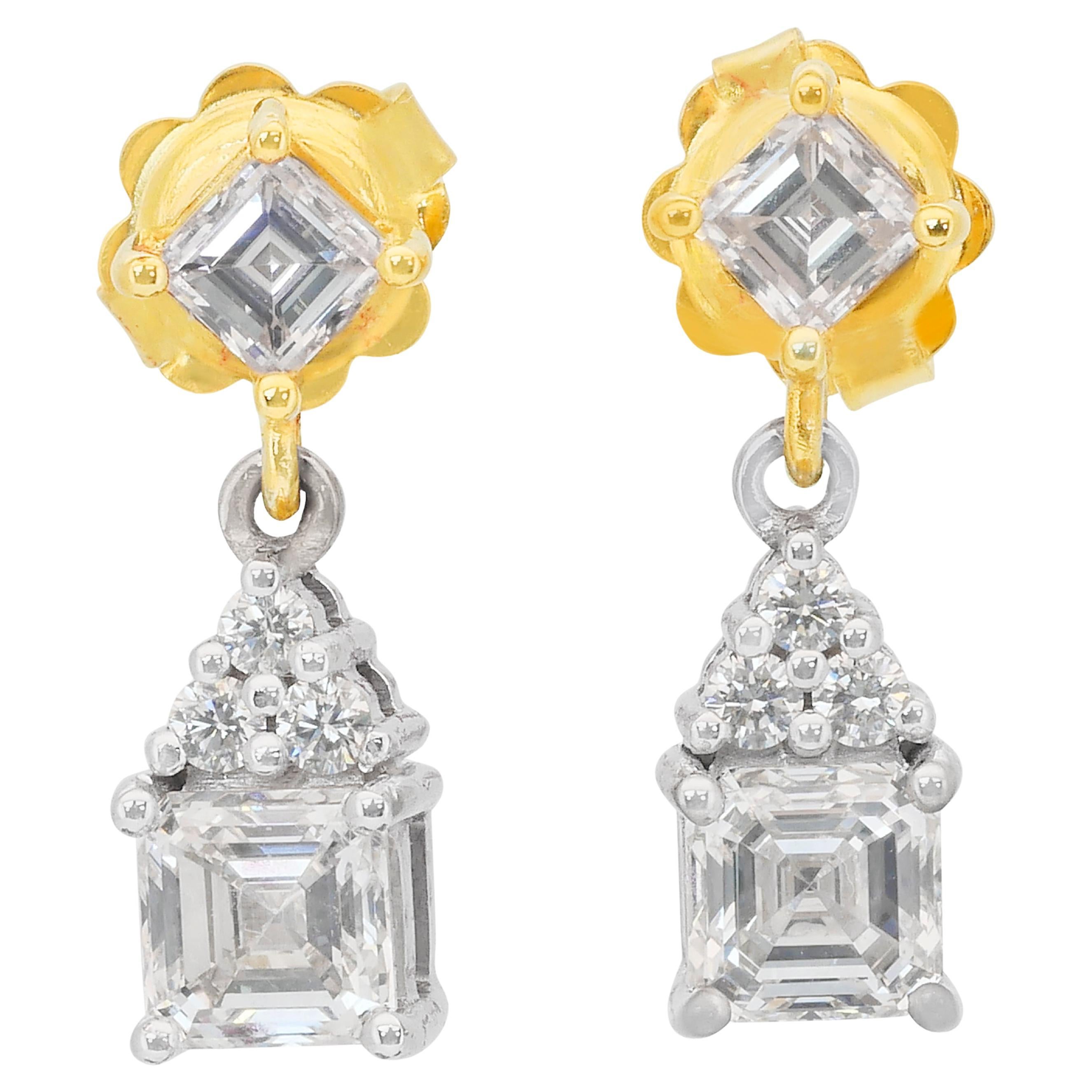 Dazzling 2.32ct Diamonds Drop Earrings in 18k White & Yellow Gold -IGI Certified For Sale