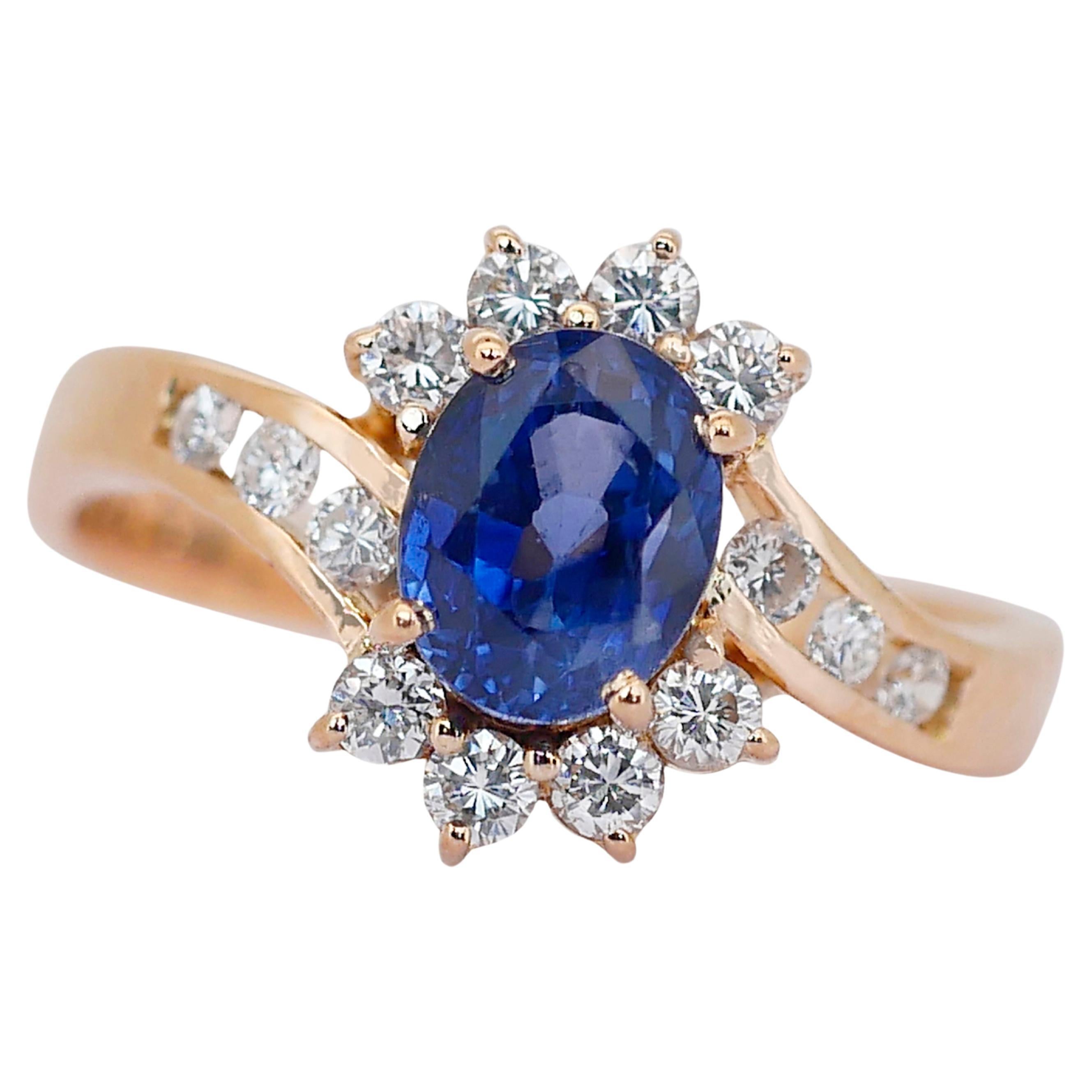 Dazzling 2.35ct Sapphire and Diamonds Cluster Ring in 18k Yellow Gold - IGI Cert