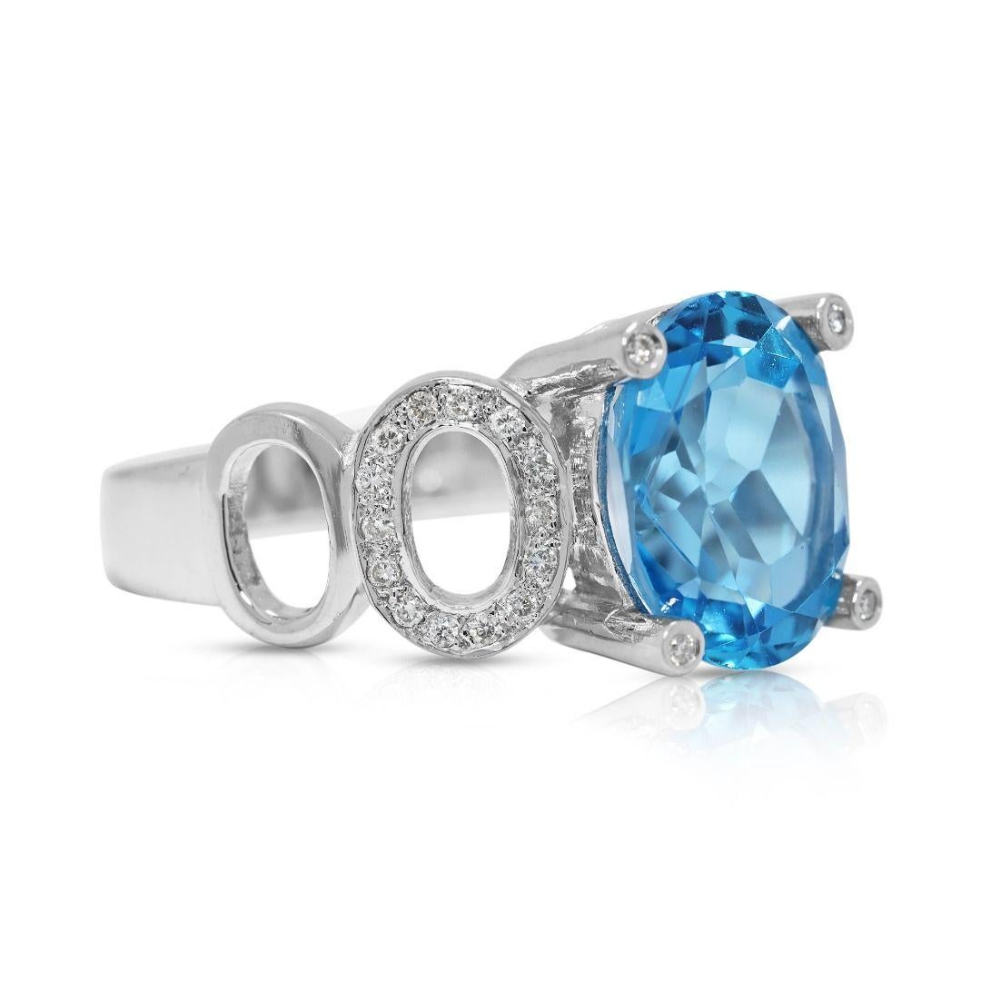 Round Cut Dazzling 2.36ct Topaz and Diamond Ring in 18K White Gold For Sale