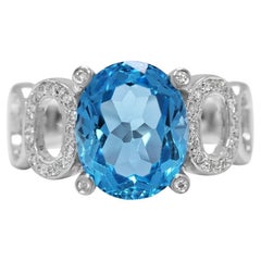 Deslumbrante Anillo de Oro Blanco de 18 quilates con Topacio y Diamantes de 2,36 quilates