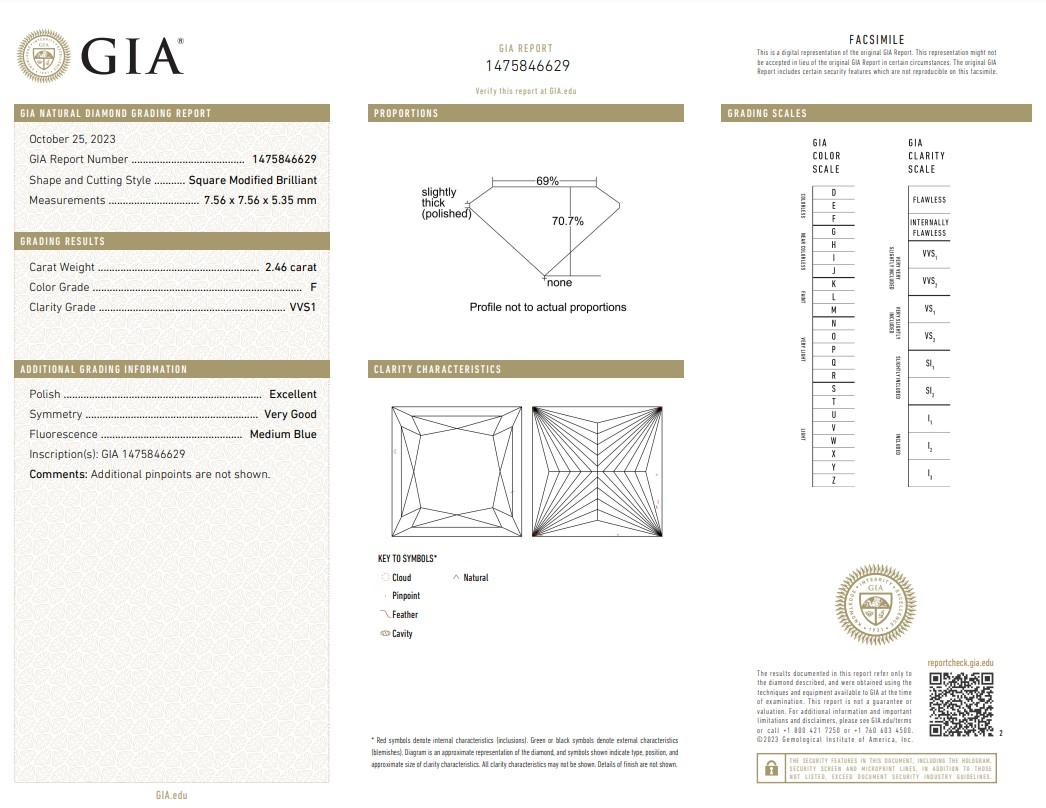 Dazzling 2.46ct Ideal Cut Square Diamond - GIA Certified

Discover the unparalleled beauty of this 2.46-carat square diamond, a testament to pure elegance and precision. Accompanied by a GIA certification, this diamond's authenticity and exceptional