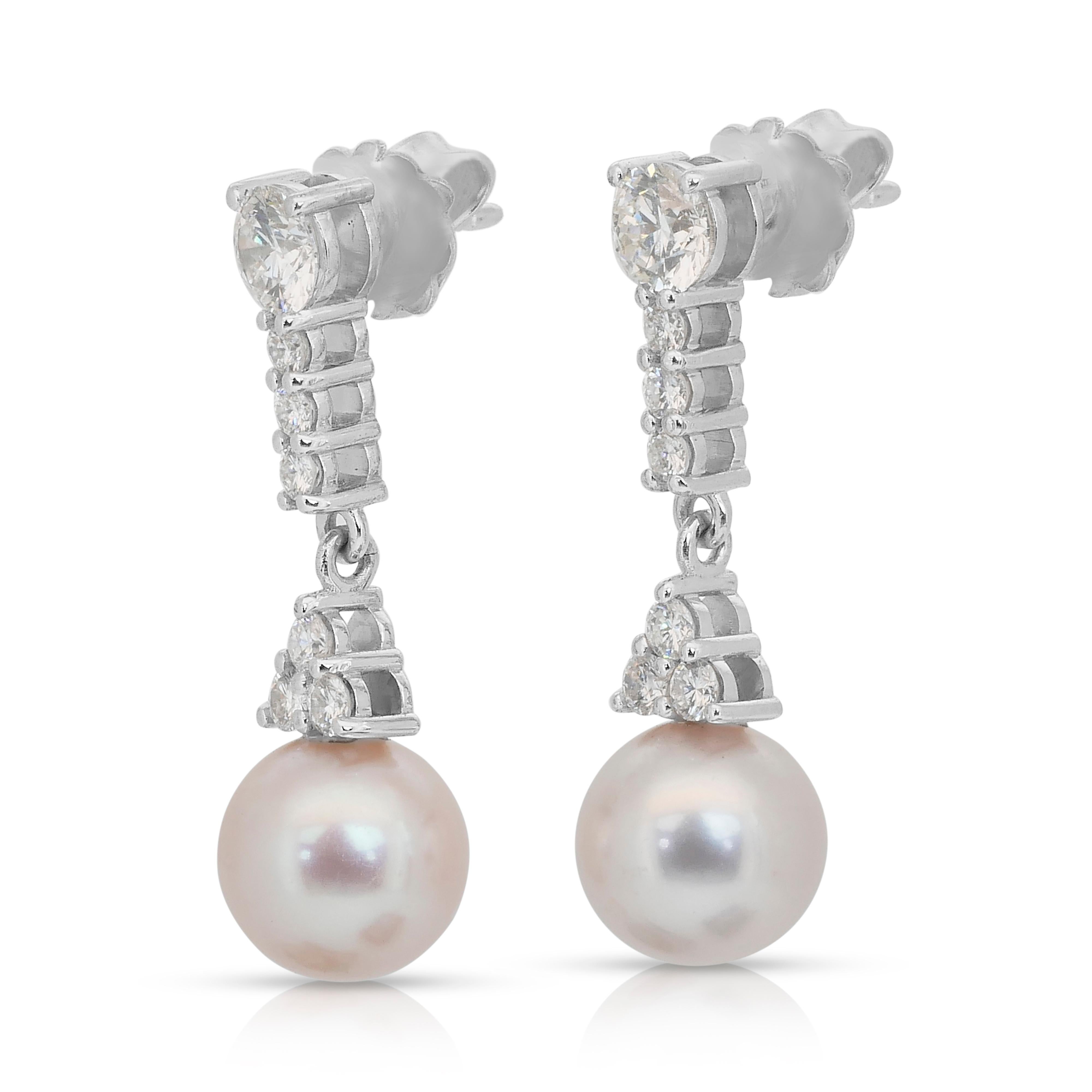 Dazzling 24.87ct Fresh Water Cultured Pearls and Diamonds Drop Earrings In New Condition For Sale In רמת גן, IL
