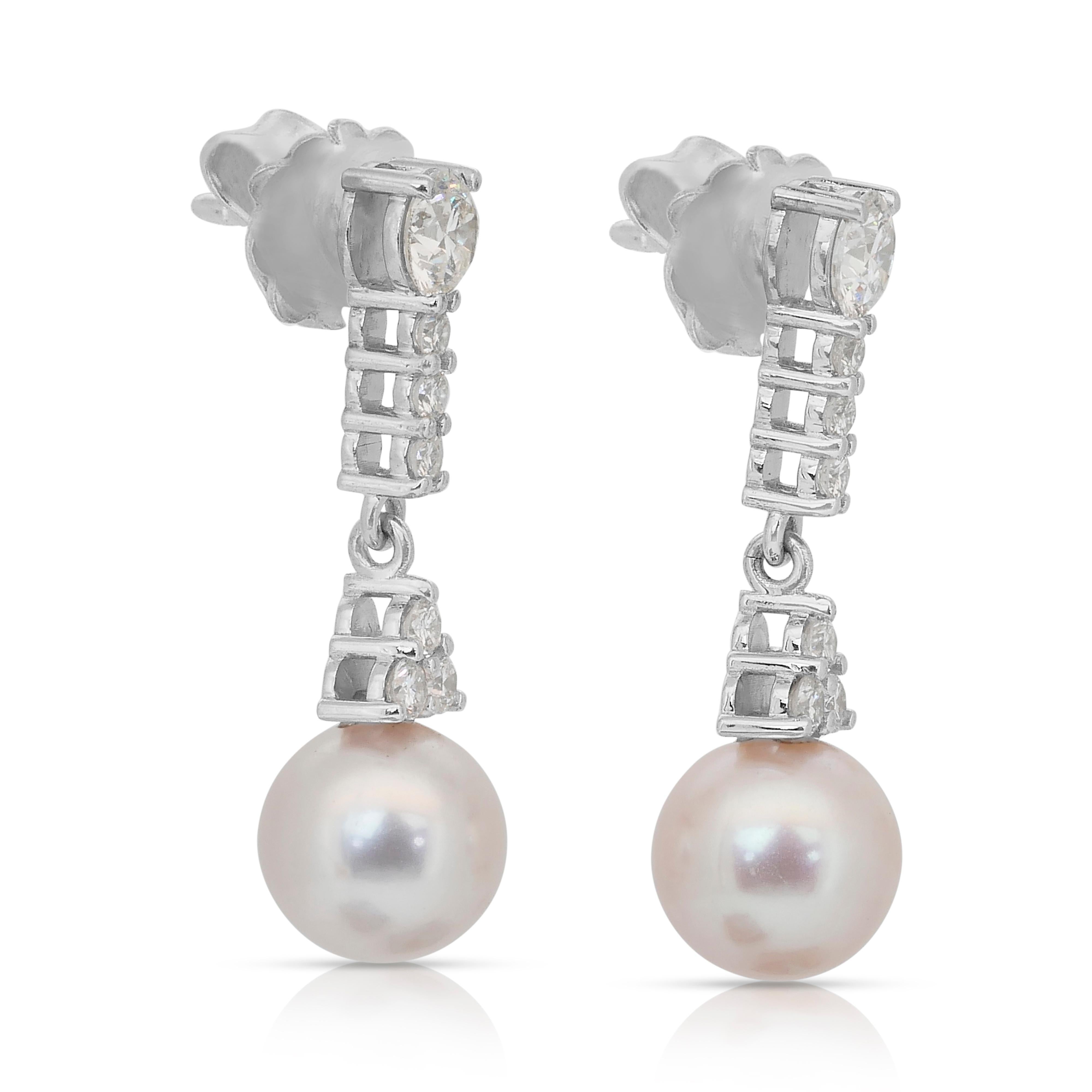 Women's Dazzling 24.87ct Fresh Water Cultured Pearls and Diamonds Drop Earrings For Sale