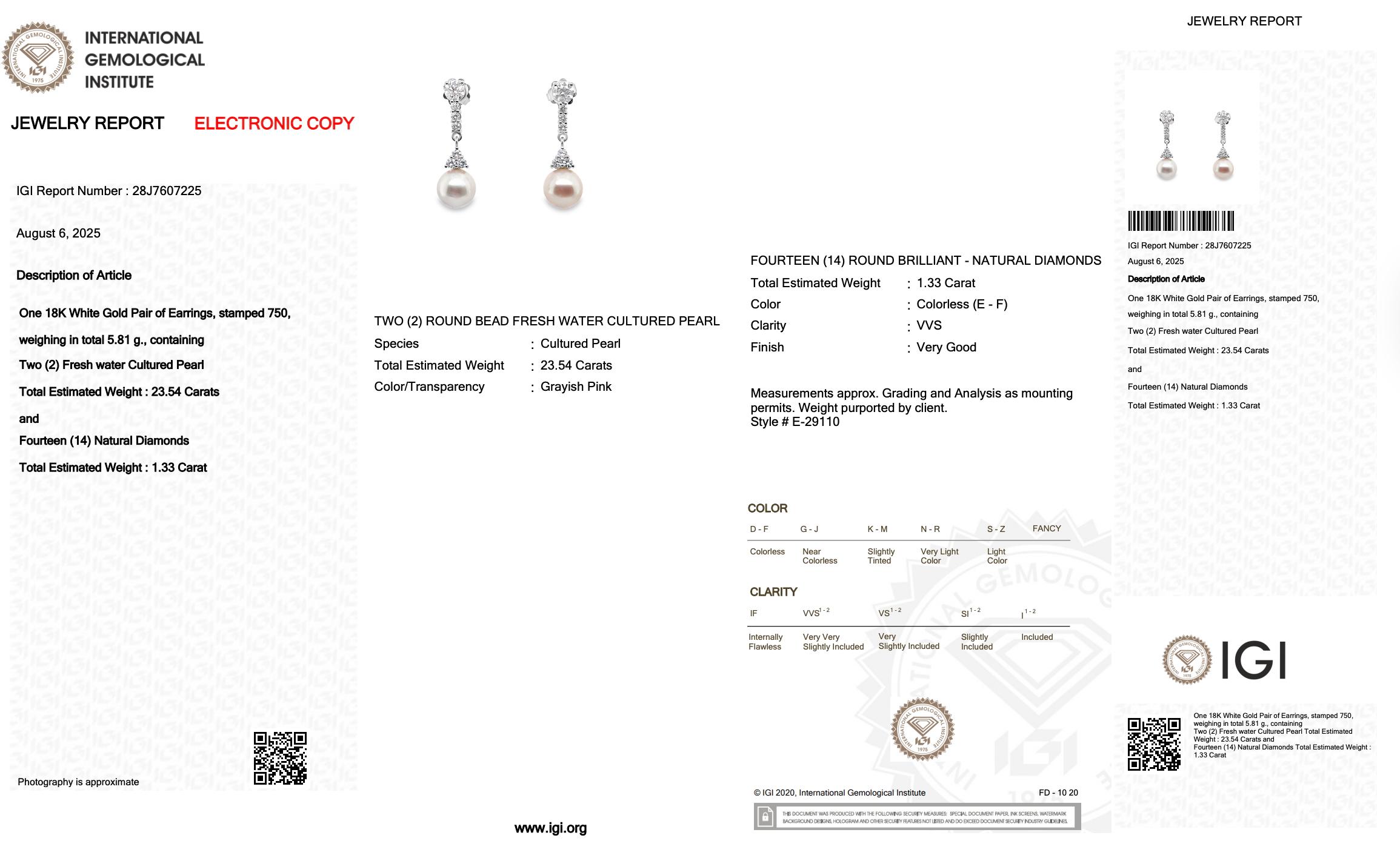 Dazzling 24.87ct Fresh Water Cultured Pearls and Diamonds Drop Earrings For Sale 1