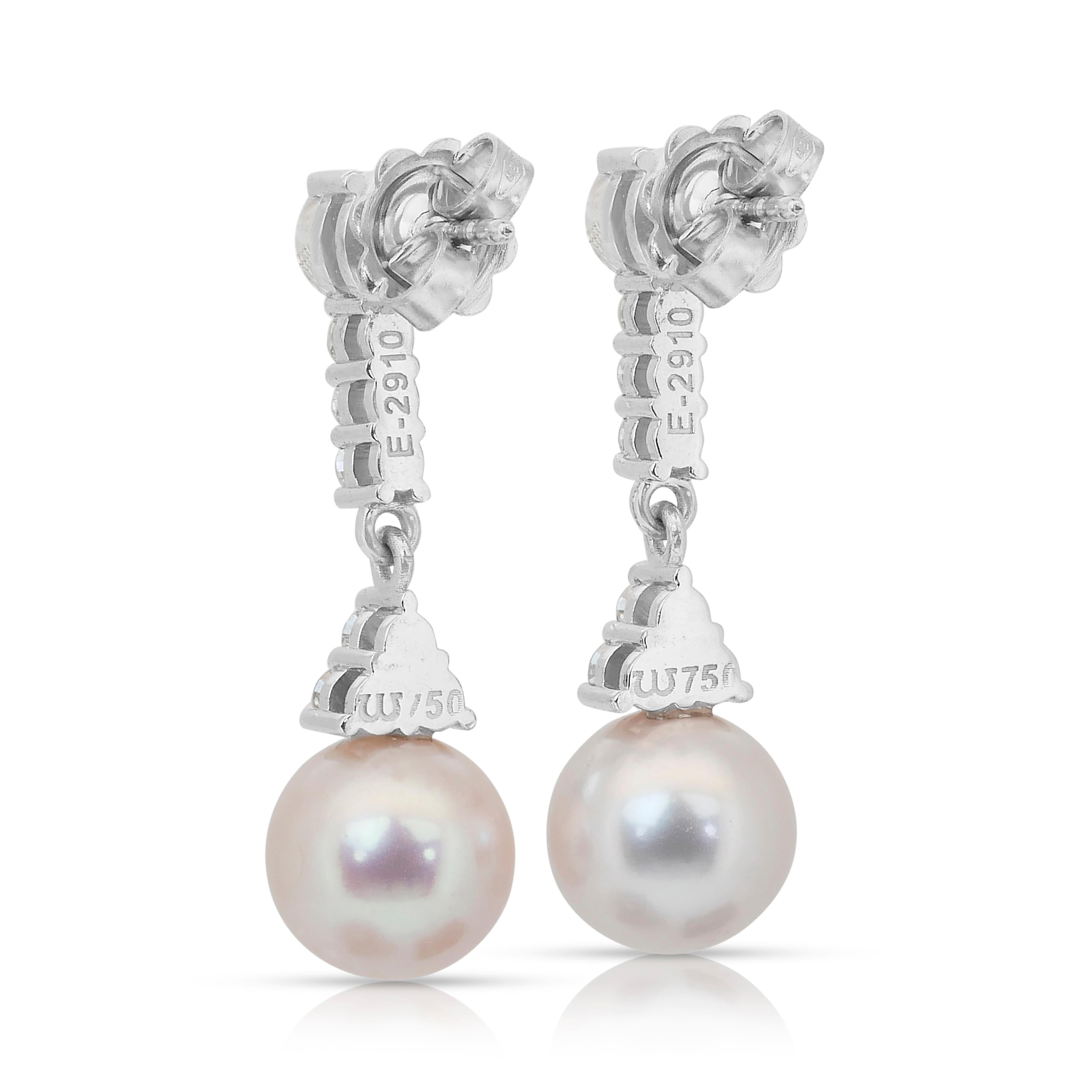 Dazzling 24.87ct Fresh Water Cultured Pearls and Diamonds Drop Earrings For Sale 2