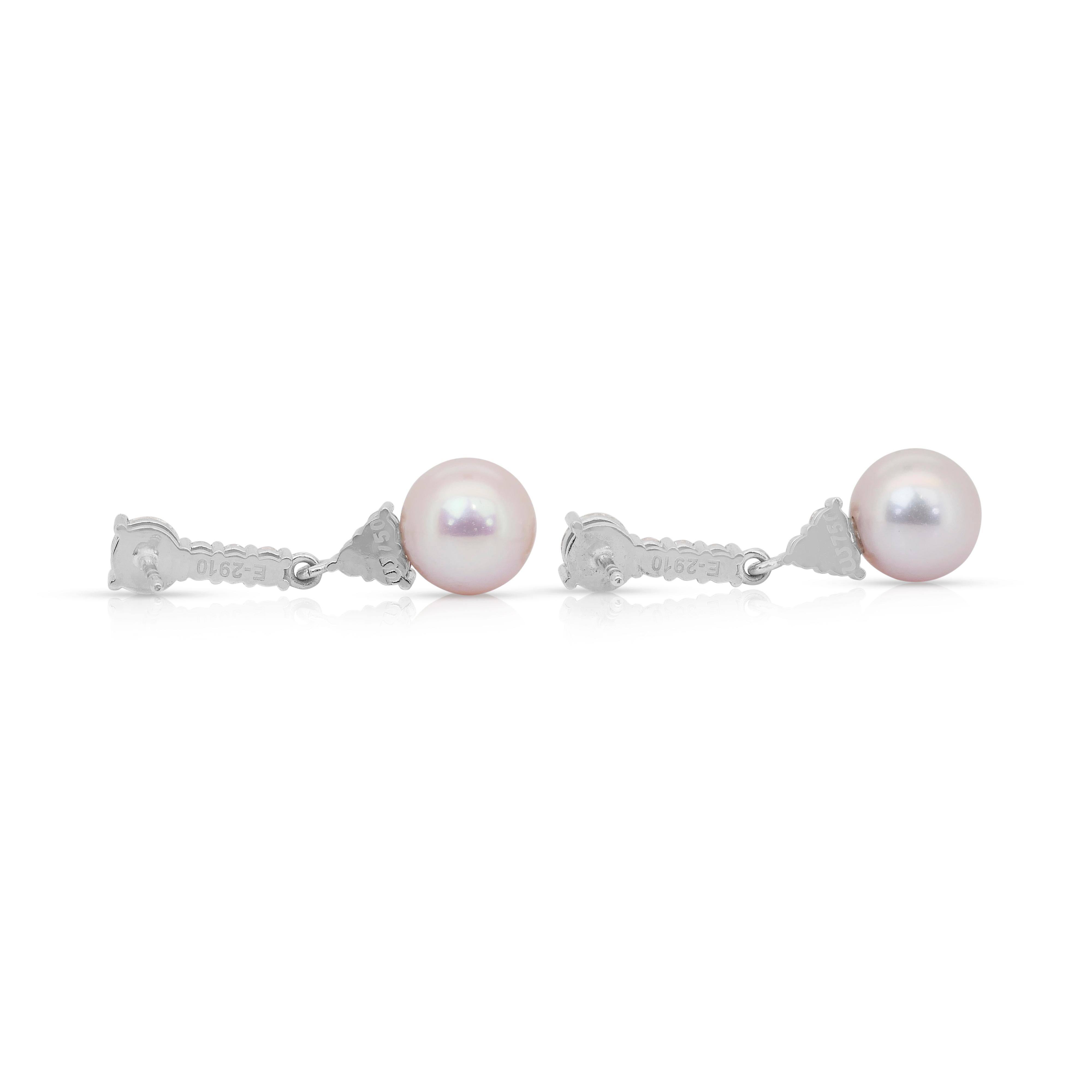 Dazzling 24.87ct Fresh Water Cultured Pearls and Diamonds Drop Earrings For Sale 3