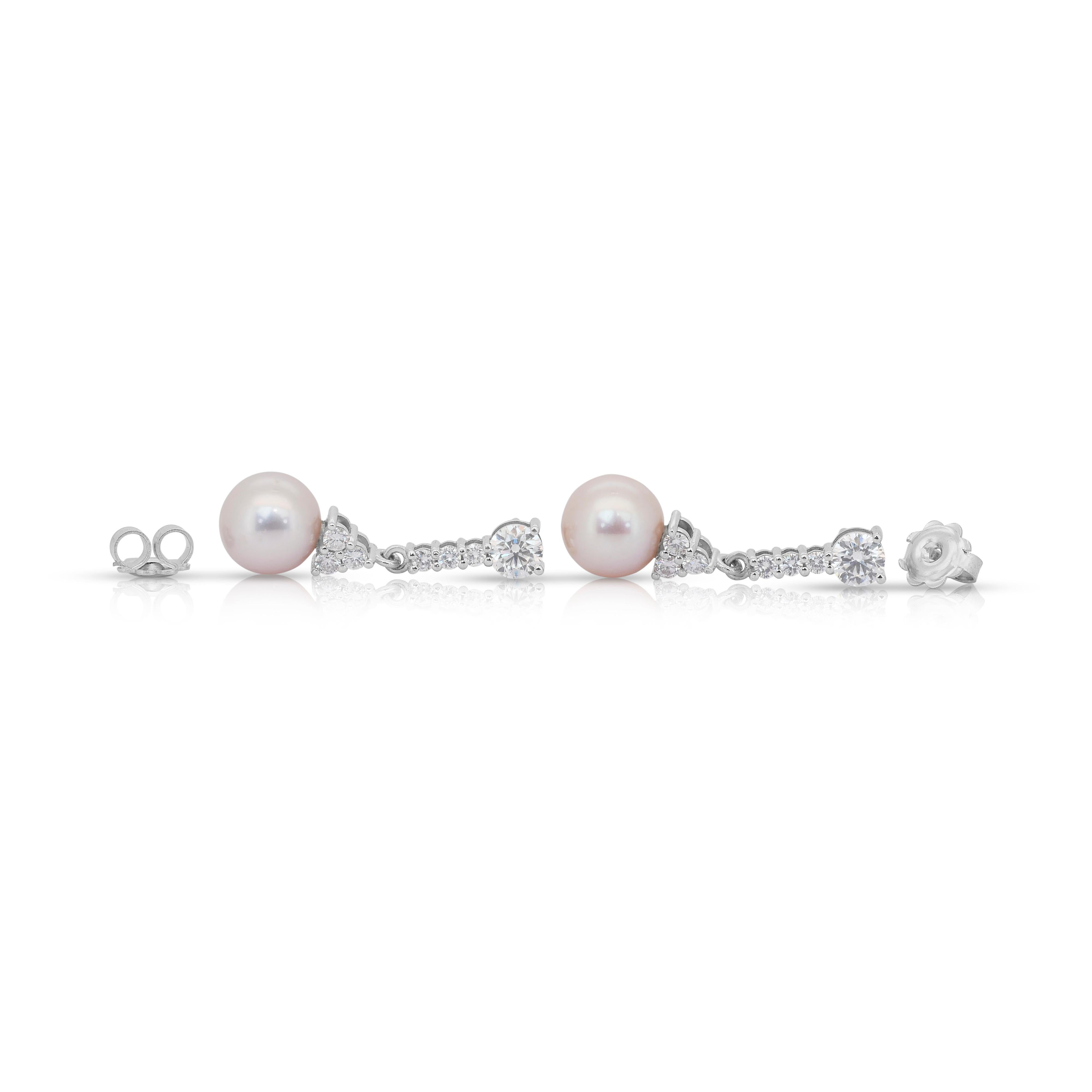 Dazzling 24.87ct Fresh Water Cultured Pearls and Diamonds Drop Earrings For Sale 4