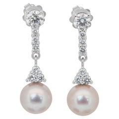 Dazzling 24.87ct Fresh Water Cultured Pearls and Diamonds Drop Earrings