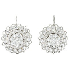 Dazzling 2.50 Carat Diamond Platinum Floral Cluster Drop Earrings