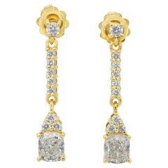 Pendants d'oreilles éblouissants en or jaune 18 carats de 2,57 ct de diamants - certifiés IGI