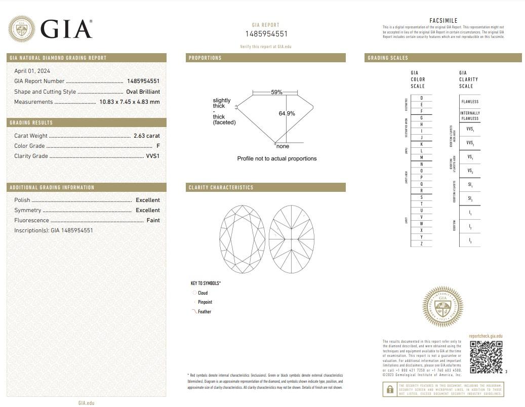 Dazzling 2.63ct Ideal Cut Oval-Shaped Diamond - GIA Certified

A remarkable 2.63-carat oval diamond that combines classic elegance with a touch of modern sophistication. This diamond’s elongated oval shape not only creates a distinctive and