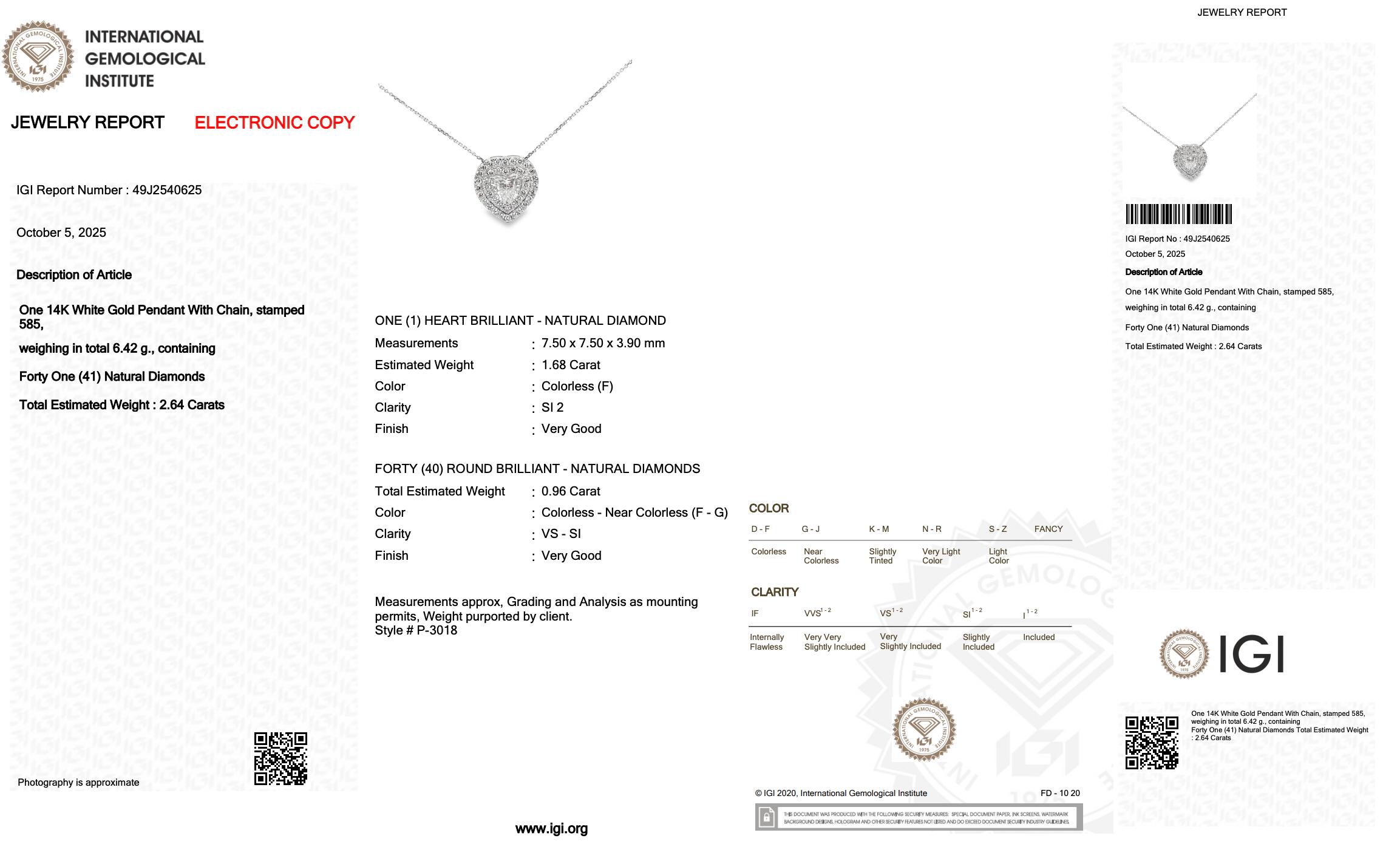 Donna Splendida collana di diamanti da 2,64 carati con doppio pendente a forma di cuore - Certificato IGI in vendita