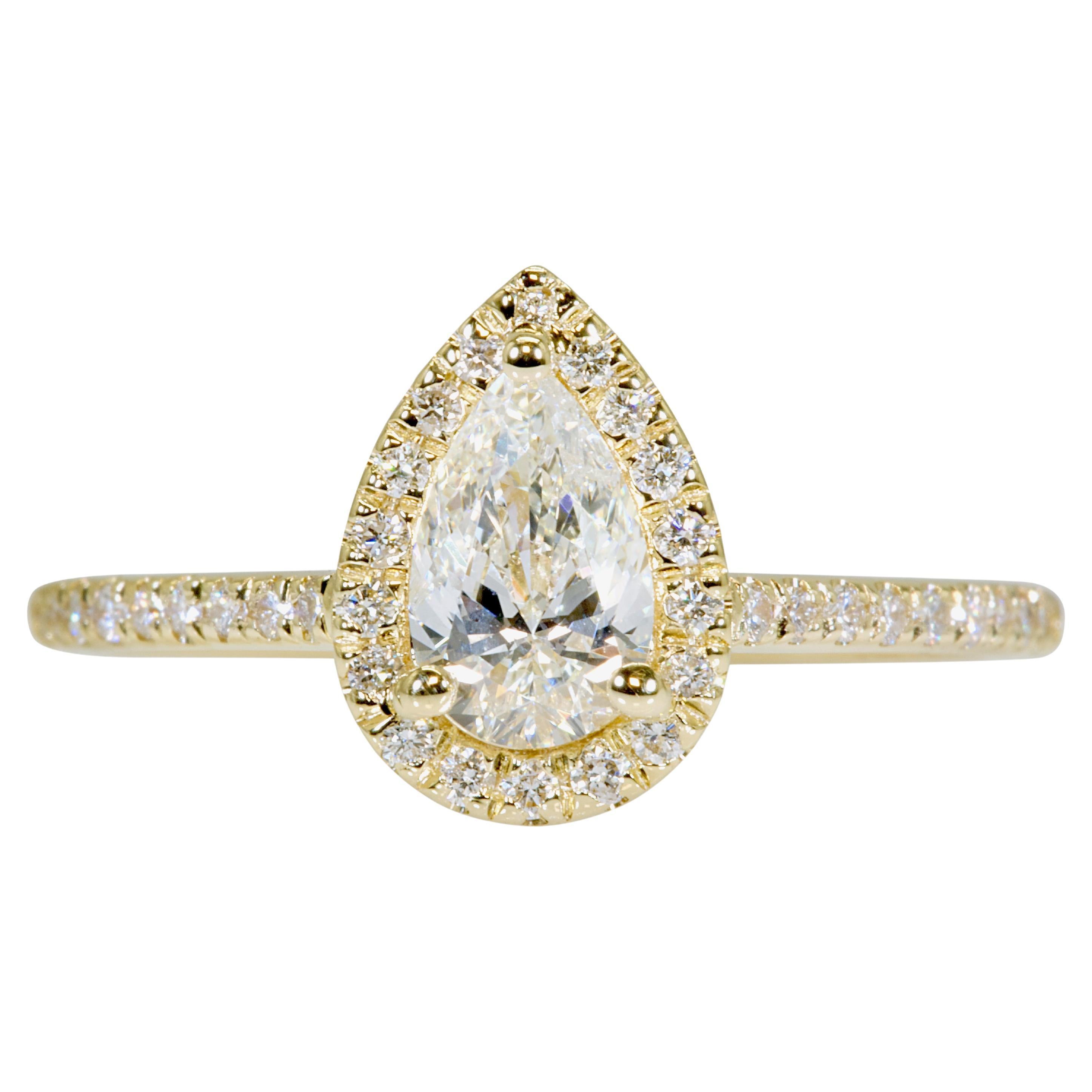 Schillernder 2,66 Karat birnenförmiger Diamant-Halo-Ring aus 18 Karat Gelbgold - GIA zertifiziert