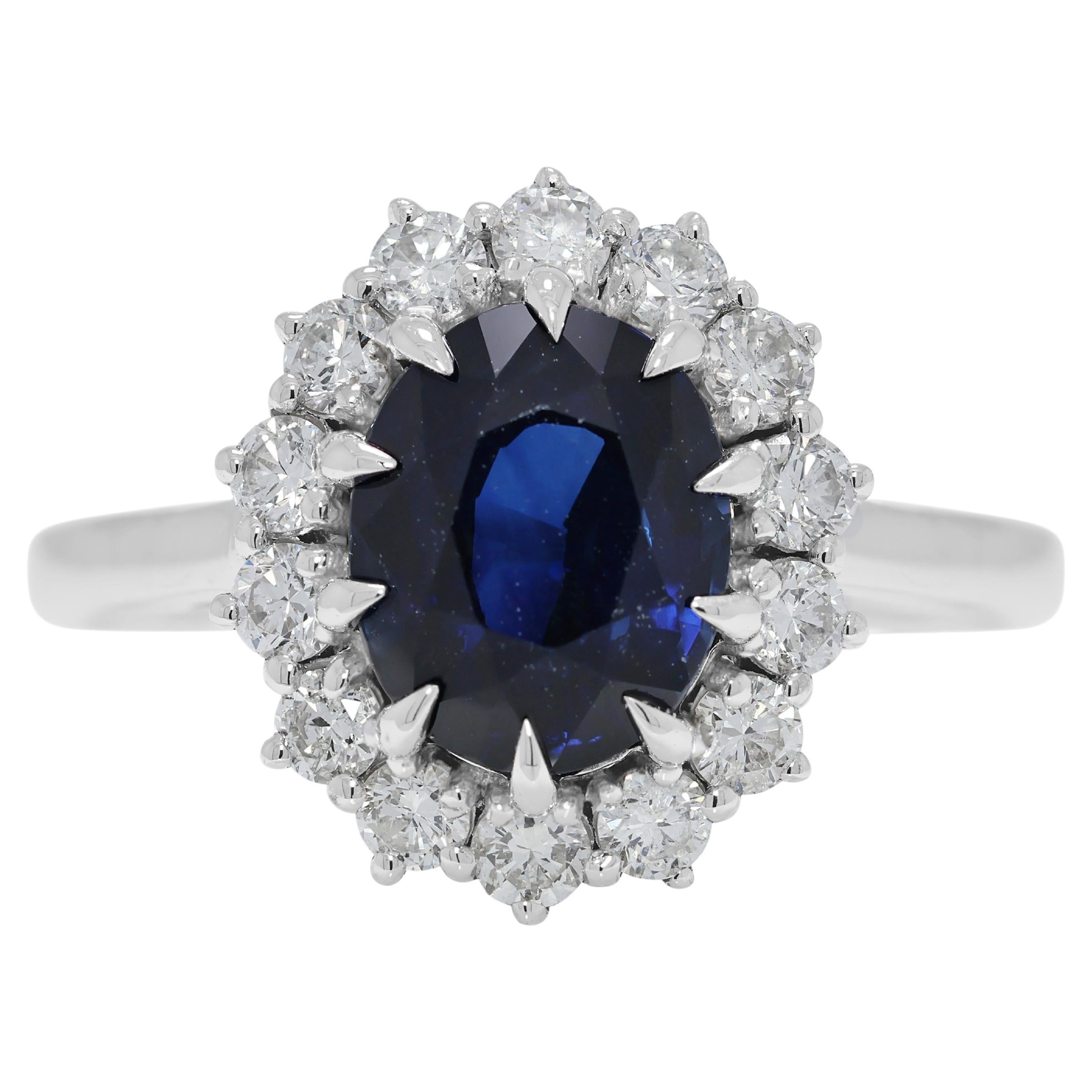 Dazzling 2.74ct Unheated Sapphire and Natural Diamonds Ring in 18K White Gold