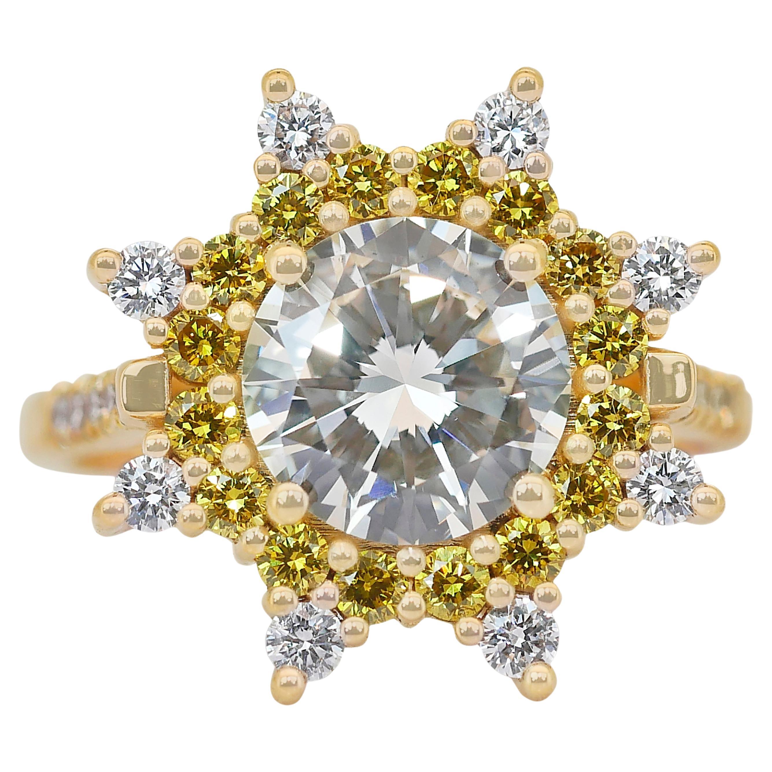 Dazzling 2.84ct Diamond Halo Ring in 18k Yellow Gold - IGI Certified