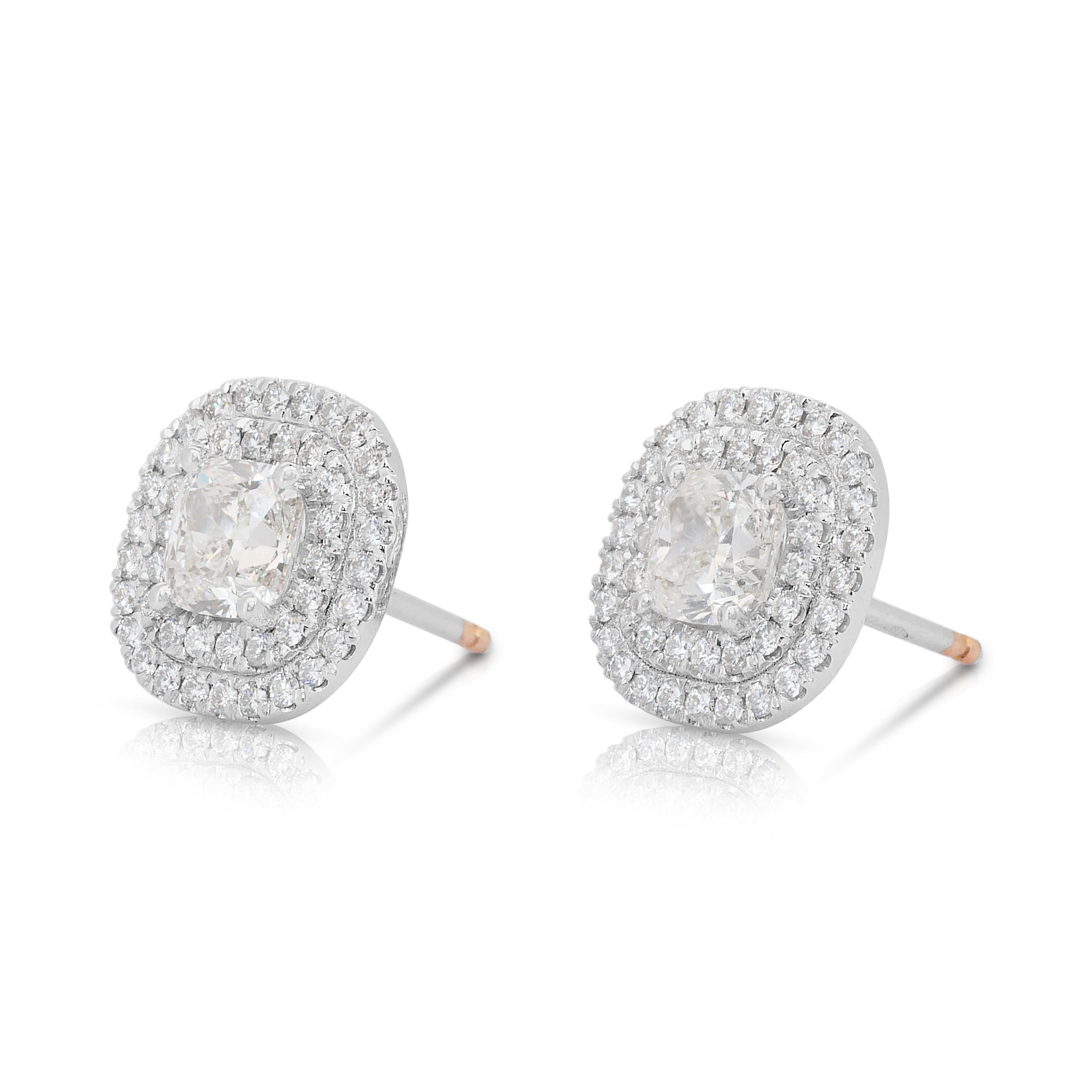 Orecchini a doppio cerchio con 2,90 carati di diamanti in oro bianco 18 carati - certificati IGI In condizioni Nuovo in vendita a רמת גן, IL