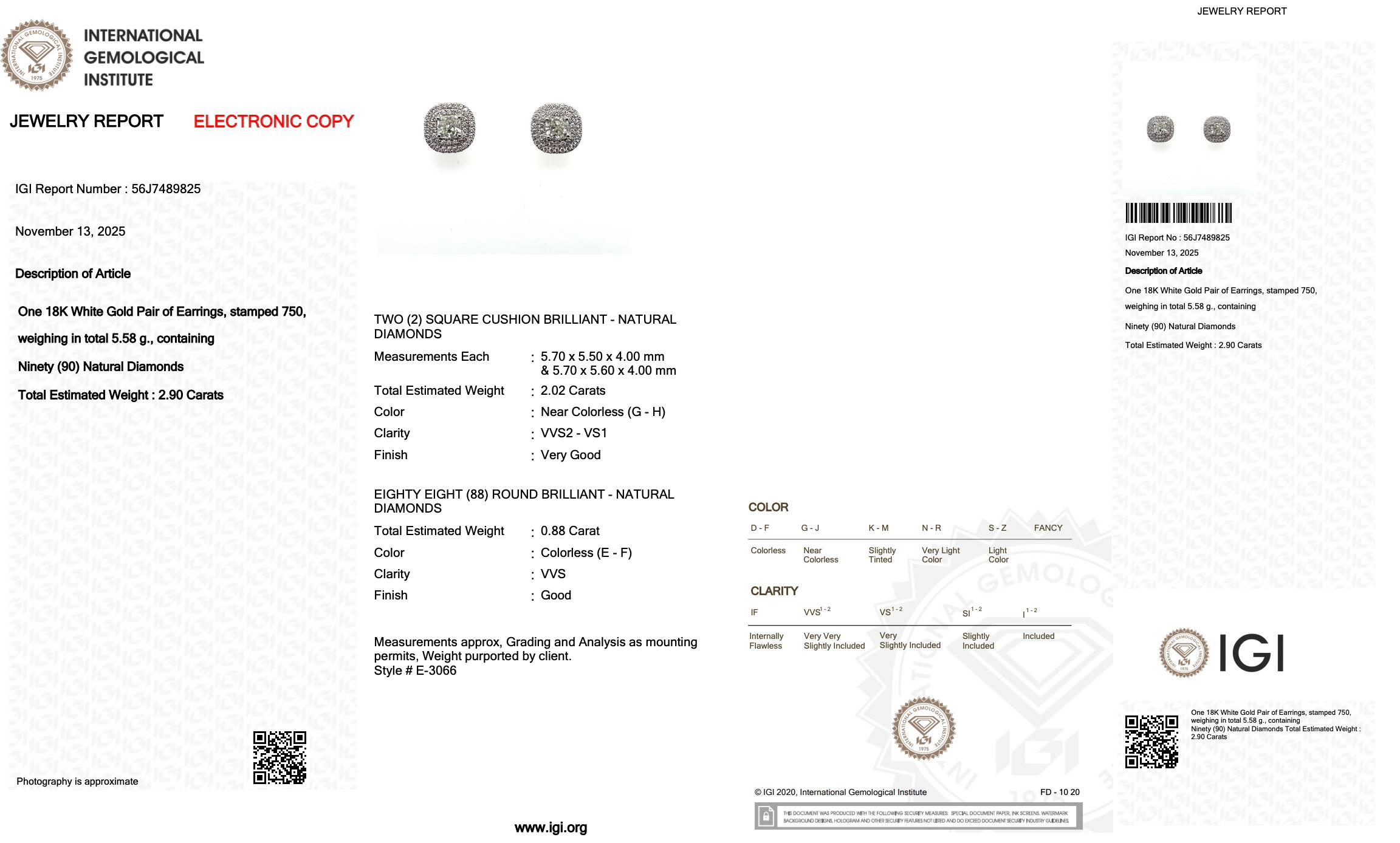 Donna Orecchini a doppio cerchio con 2,90 carati di diamanti in oro bianco 18 carati - certificati IGI in vendita