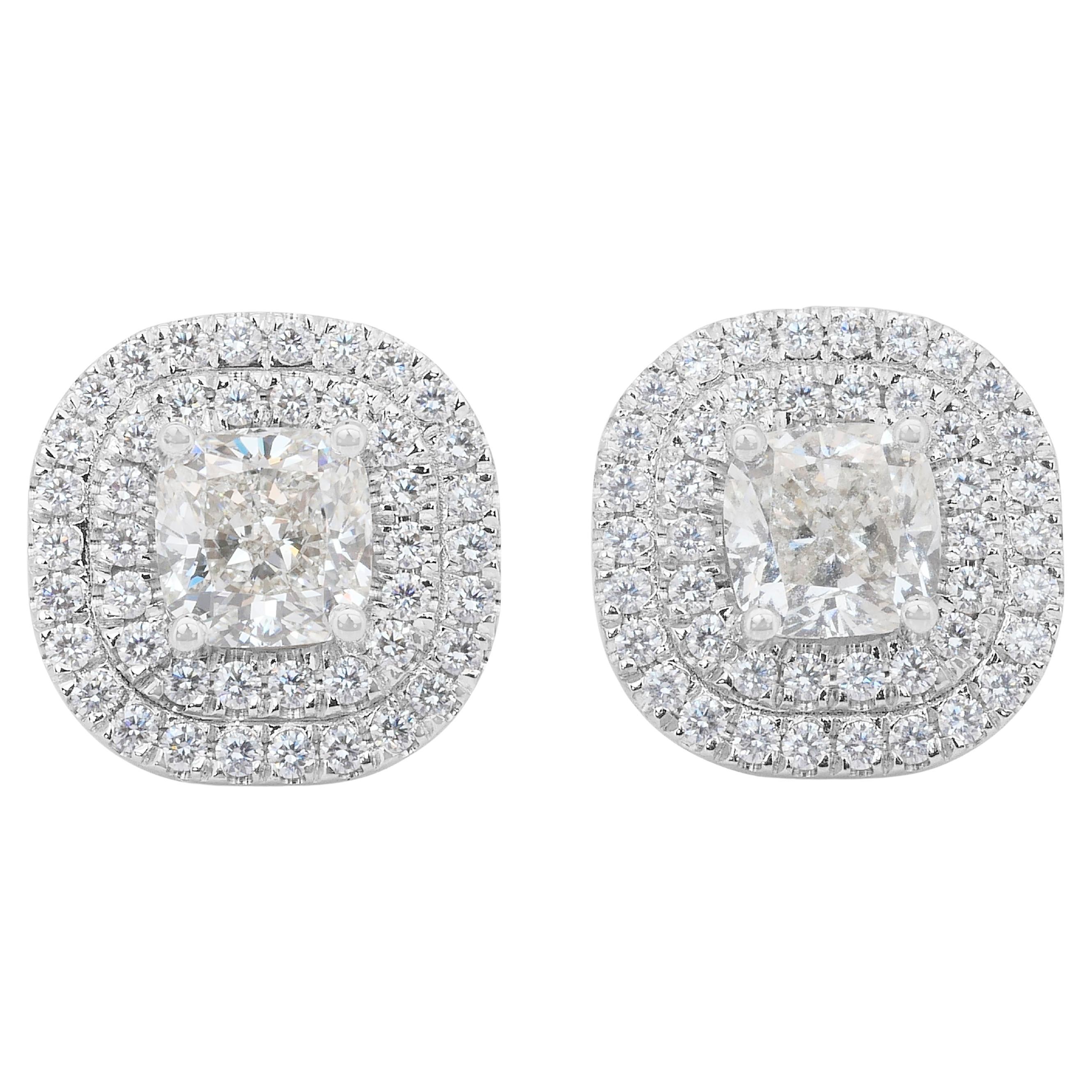 Orecchini a doppio cerchio con 2,90 carati di diamanti in oro bianco 18 carati - certificati IGI