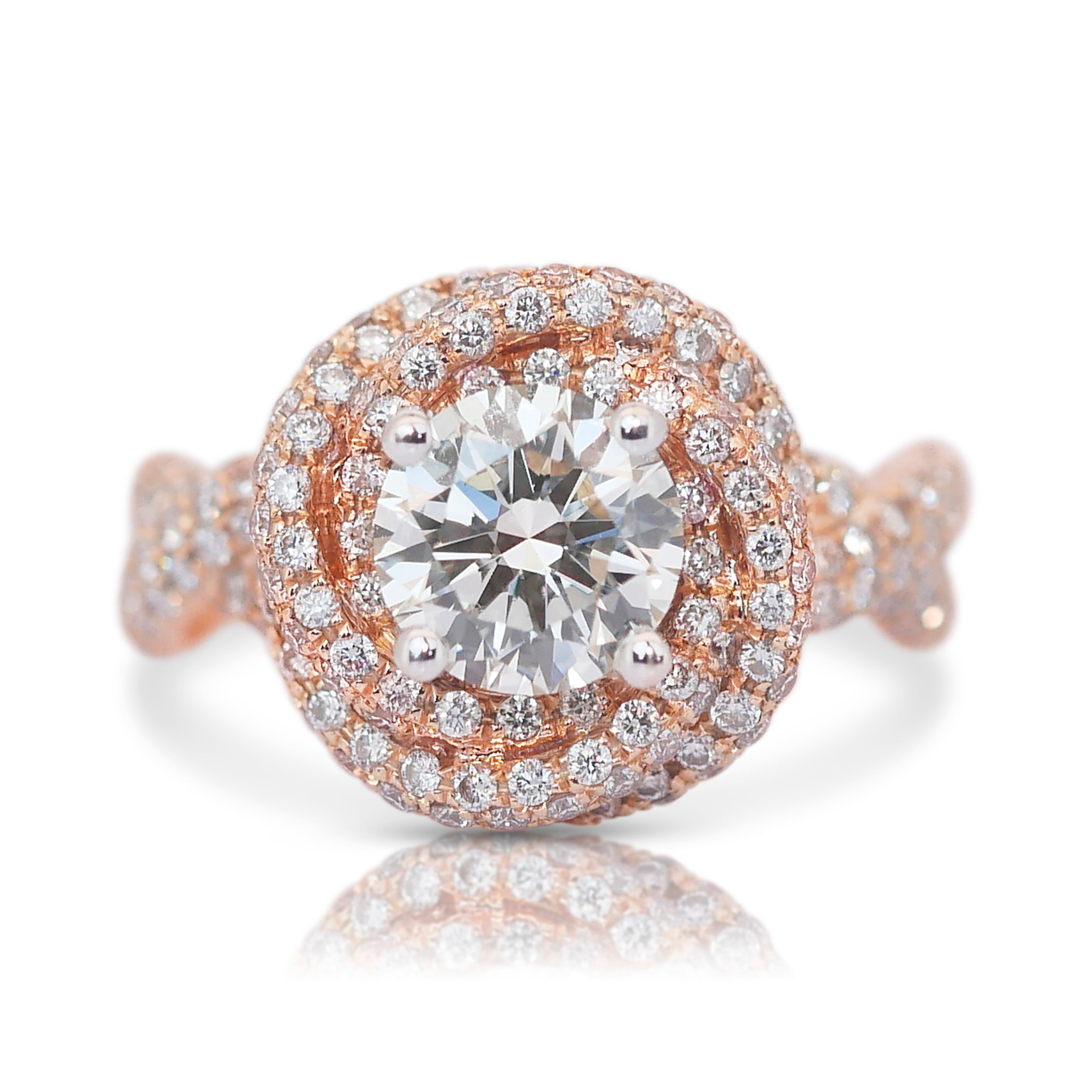 Abbagliante anello a grappolo con 2,96 carati di diamanti in oro rosa 18 carati - certificato IGI in vendita 5