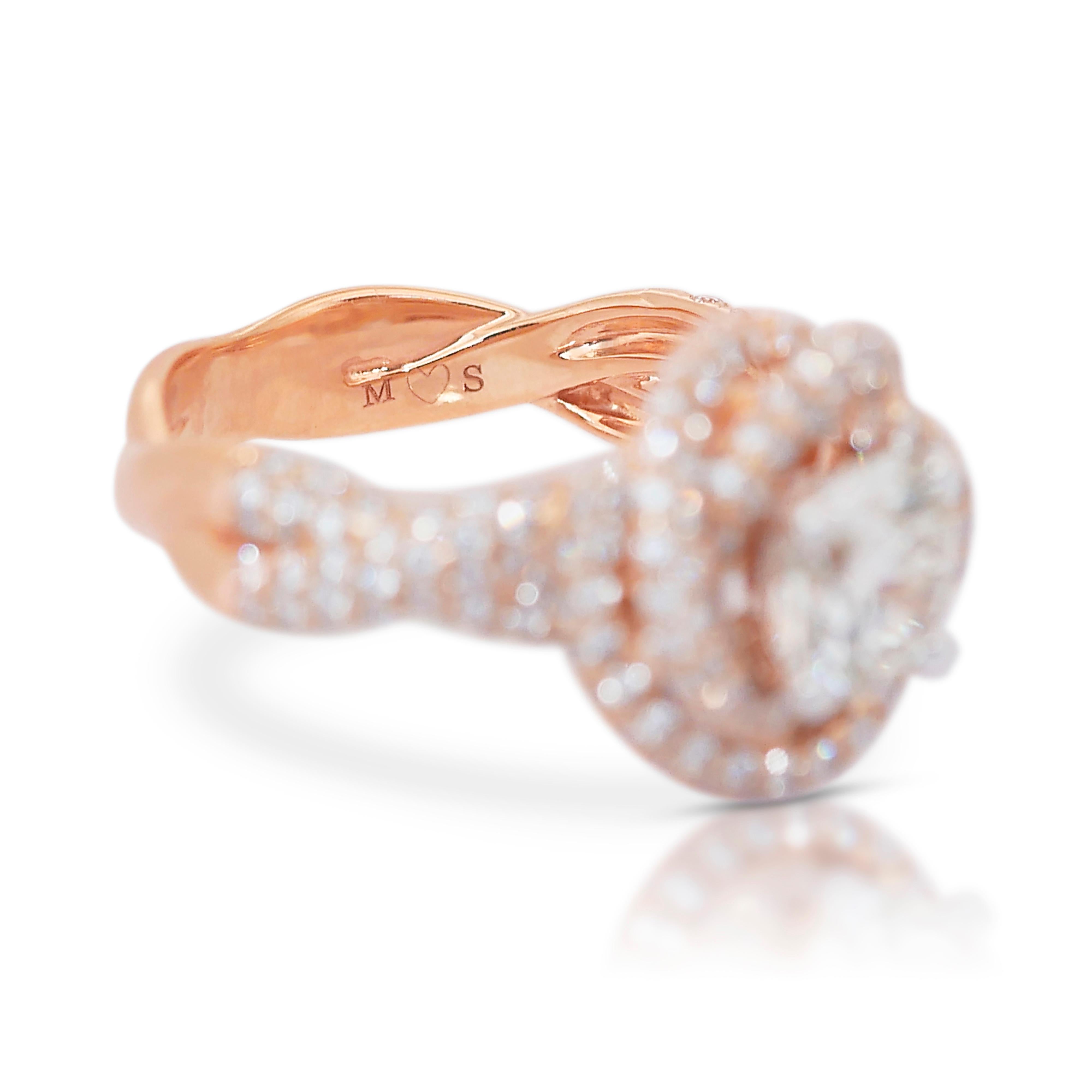 Abbagliante anello a grappolo con 2,96 carati di diamanti in oro rosa 18 carati - certificato IGI In condizioni Nuovo in vendita a רמת גן, IL